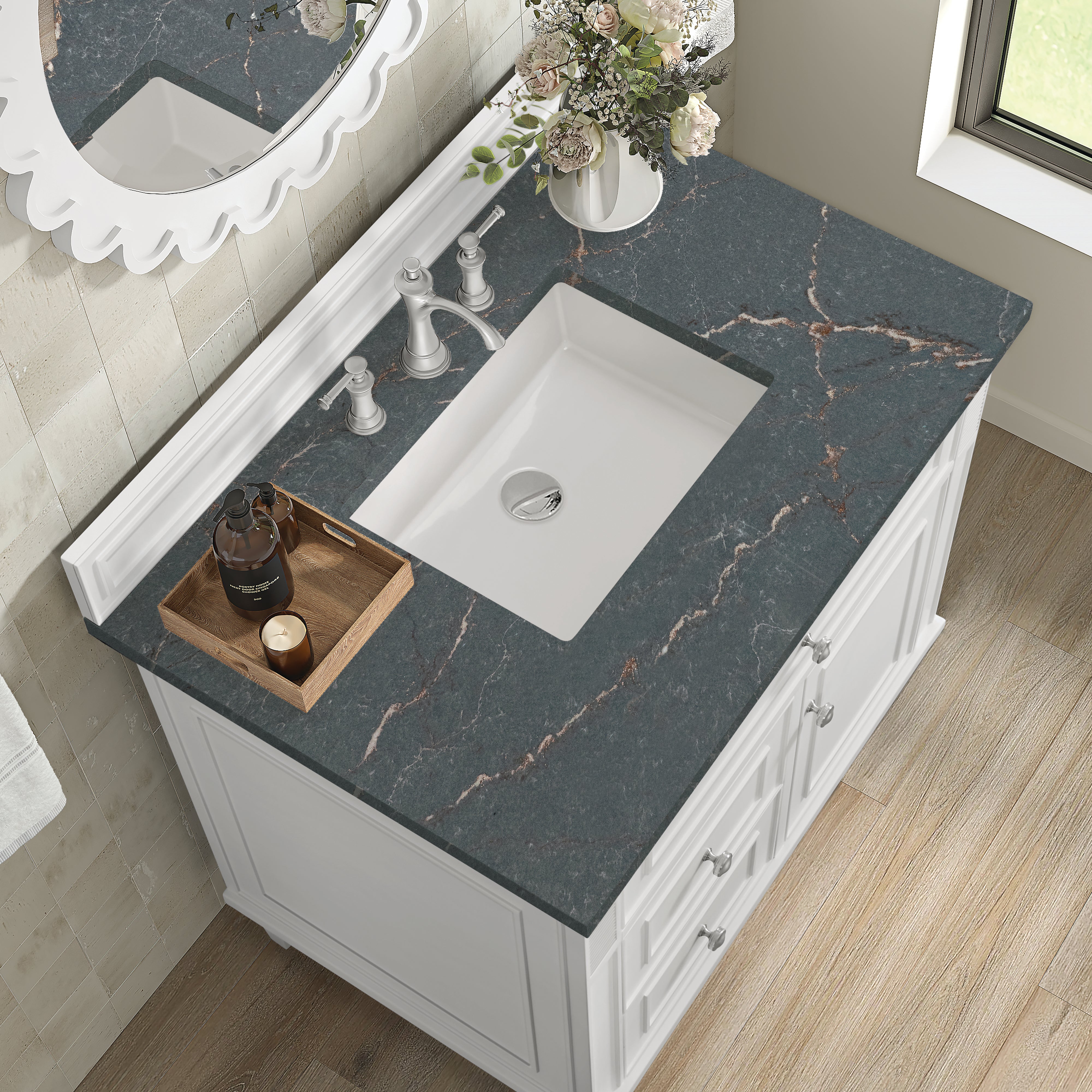 James Martin Lorelai 36" Single Vanity in Bright White with 3cm Countertop