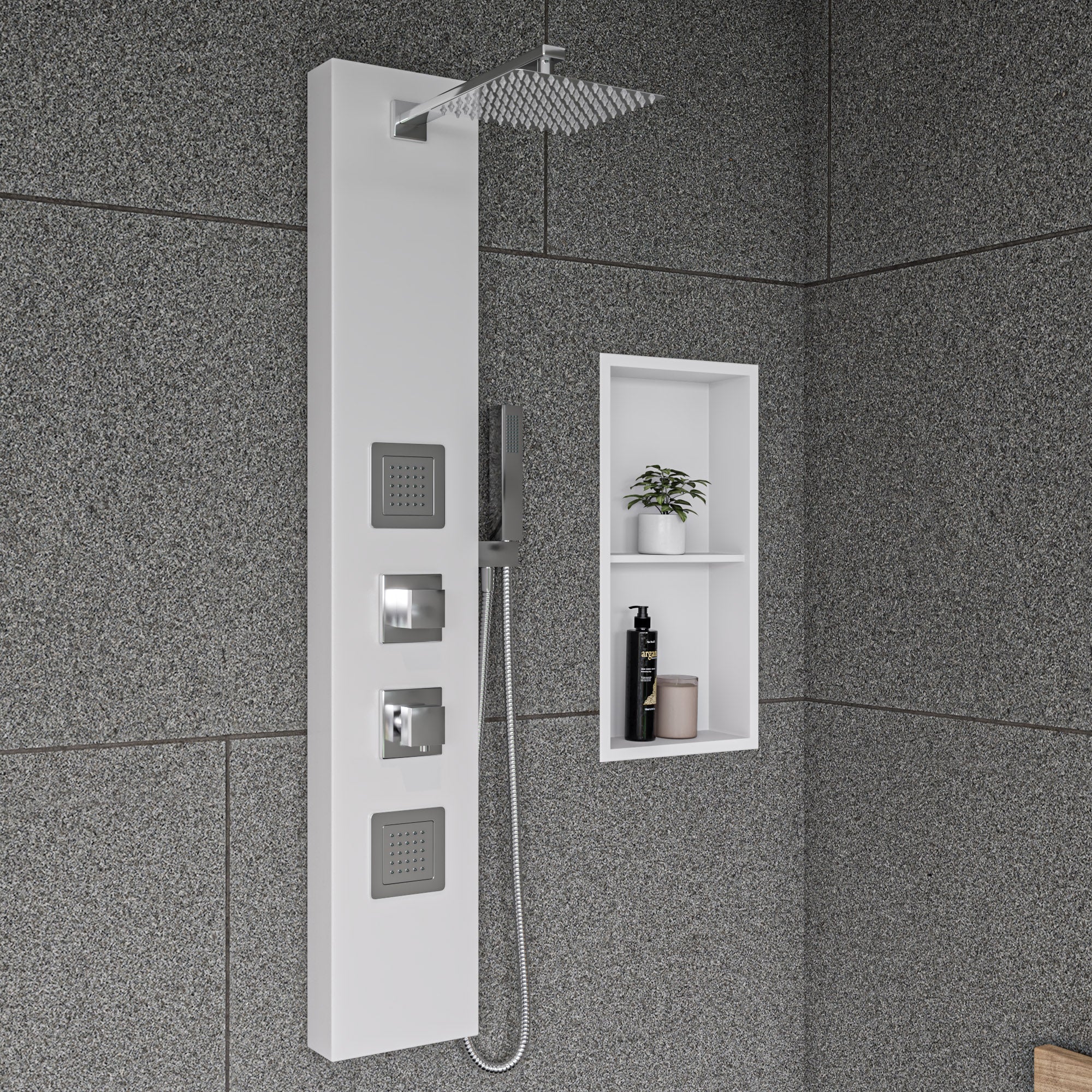 ALFI brand  ABSP60W White Aluminum Shower Panel with 2 Body Sprays and Rain Shower Head