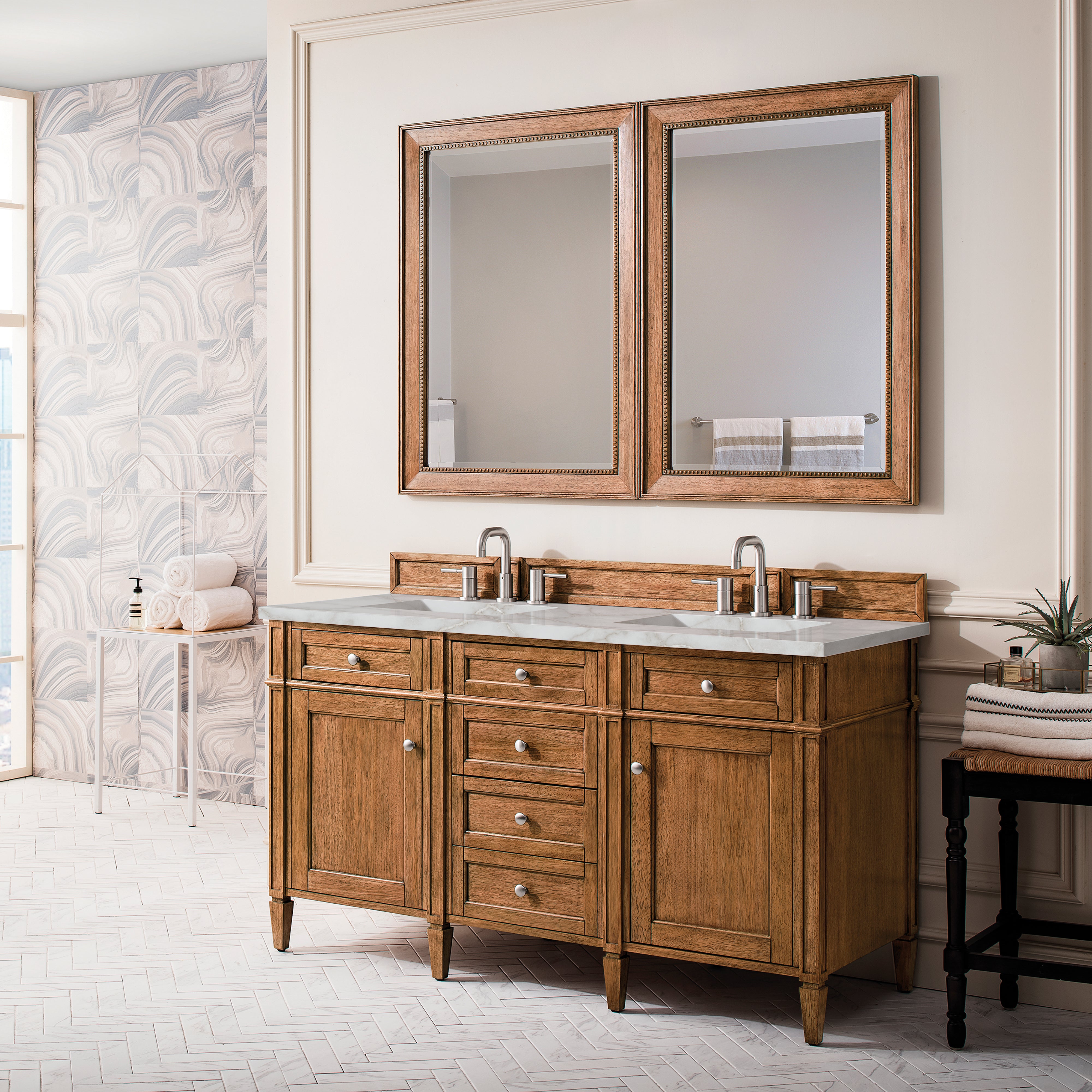 James Martin Brittany 60" Double Vanity in Saddle Brown with 3cm Countertop