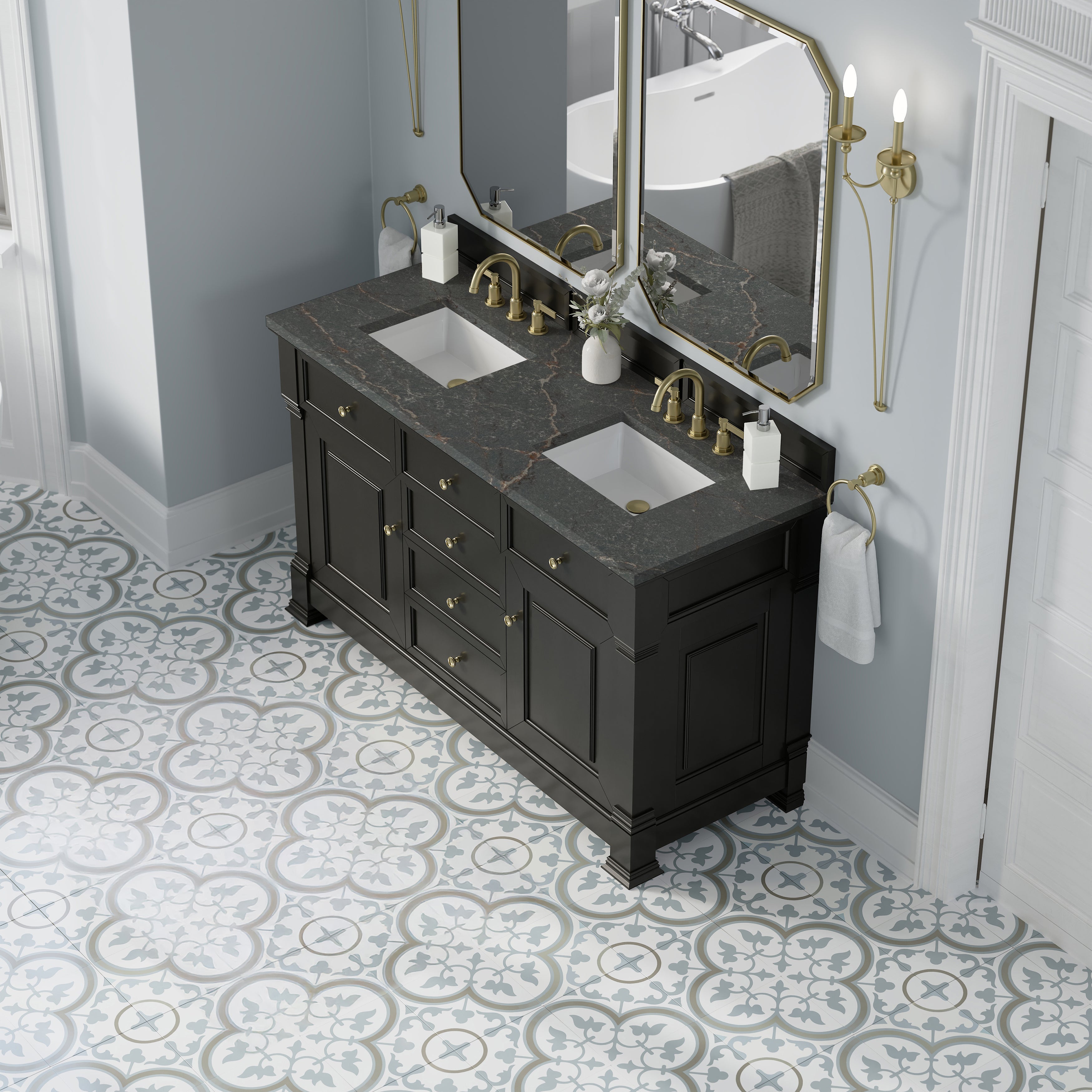 James Martin Brookfield 60" Double Vanity in Black Onyx with 3cm Countertop