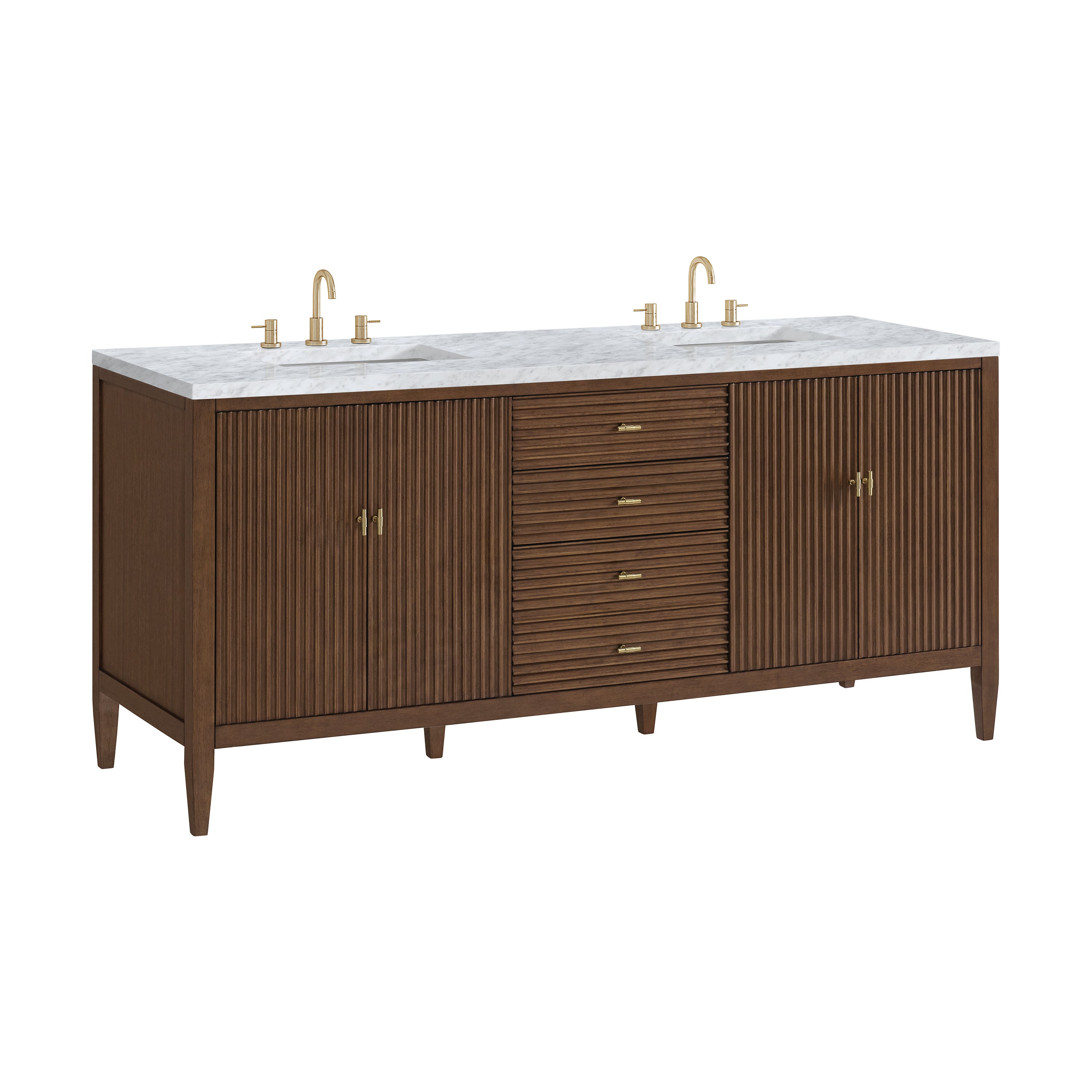 James Martin Myrrin 72" Double Vanity in Mid Century Walnut with 3cm Countertop
