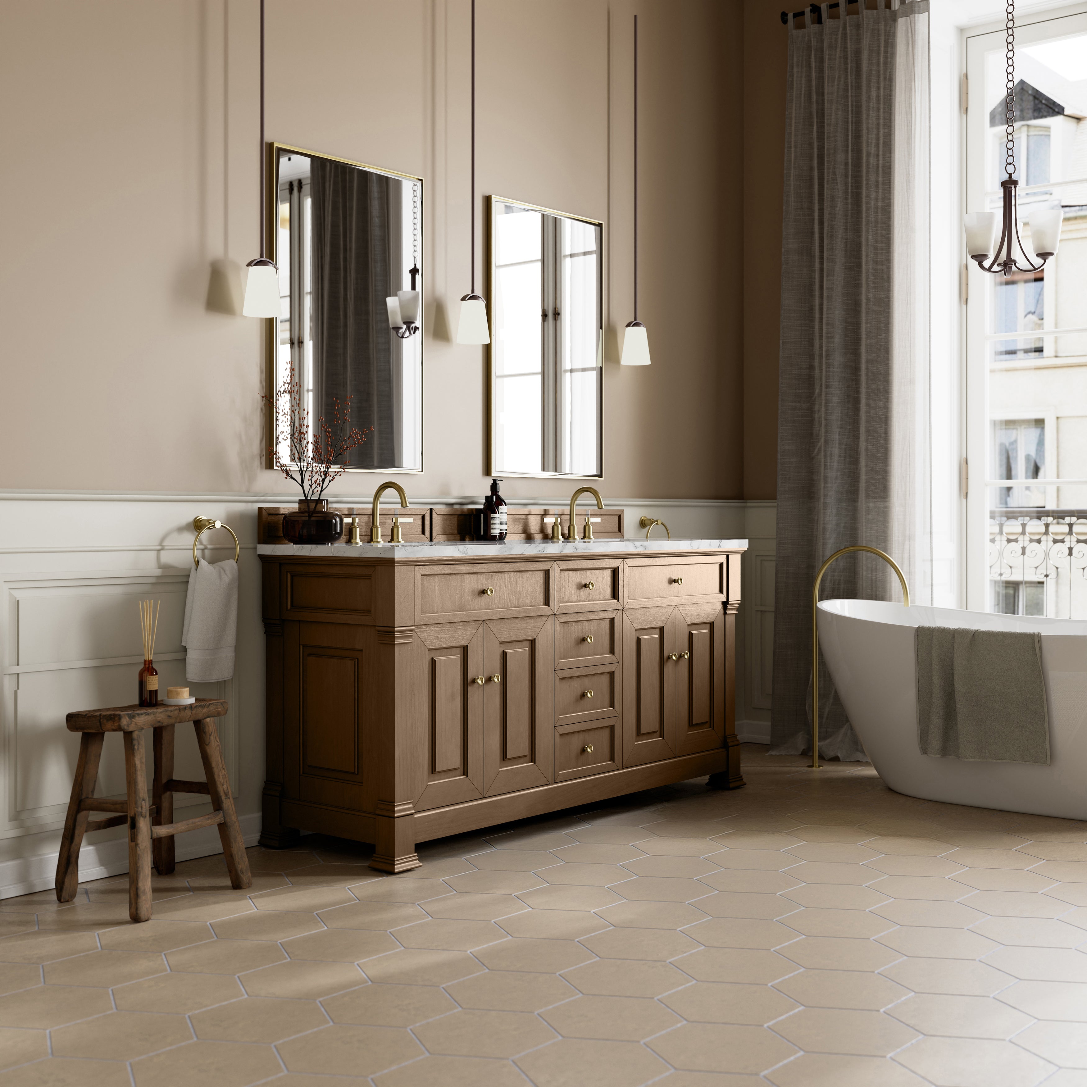 James Martin Brookfield 72" Double Vanity in Pecan with 3cm Countertop