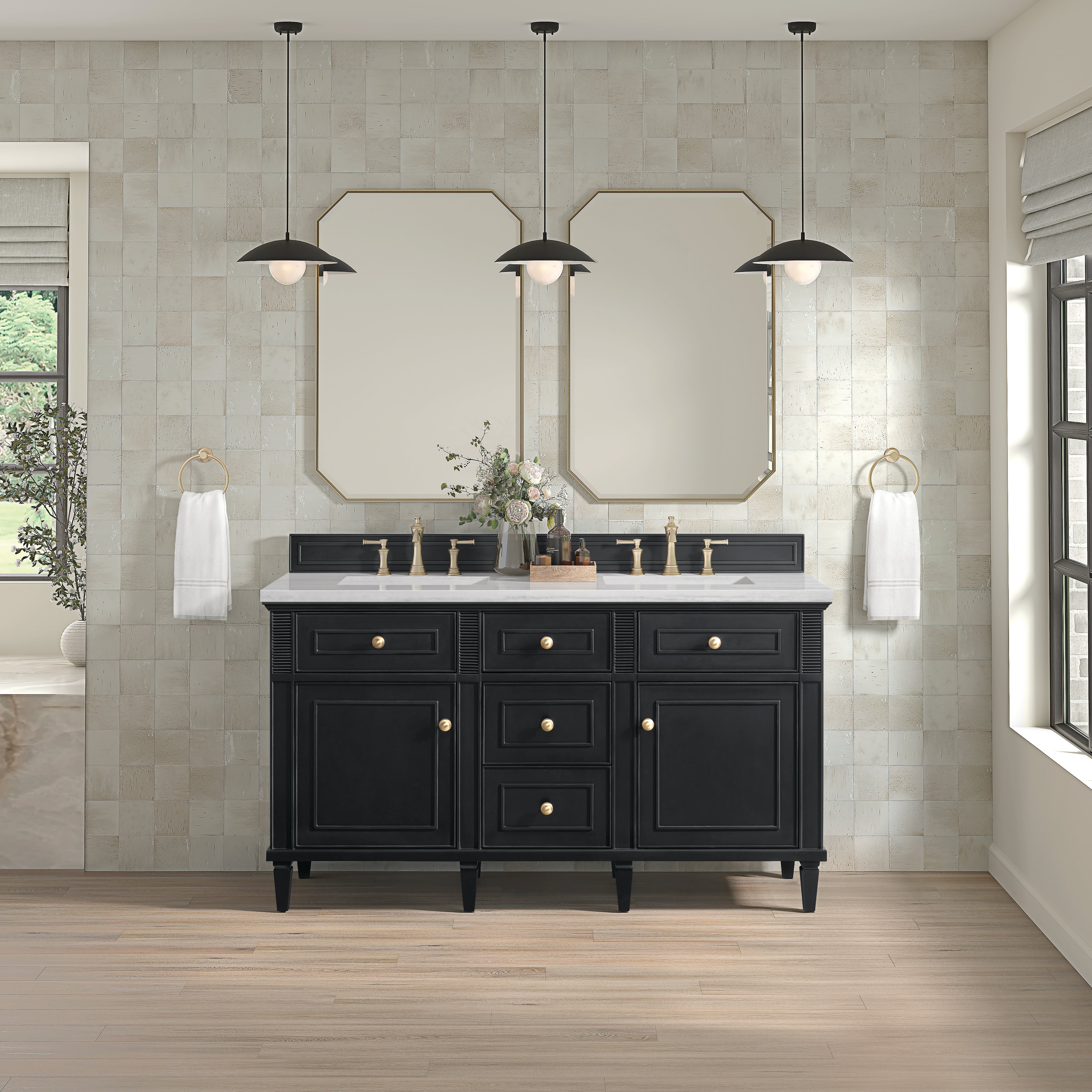 James Martin Lorelai 60" Double Vanity in Black Onyx with 3cm Countertop