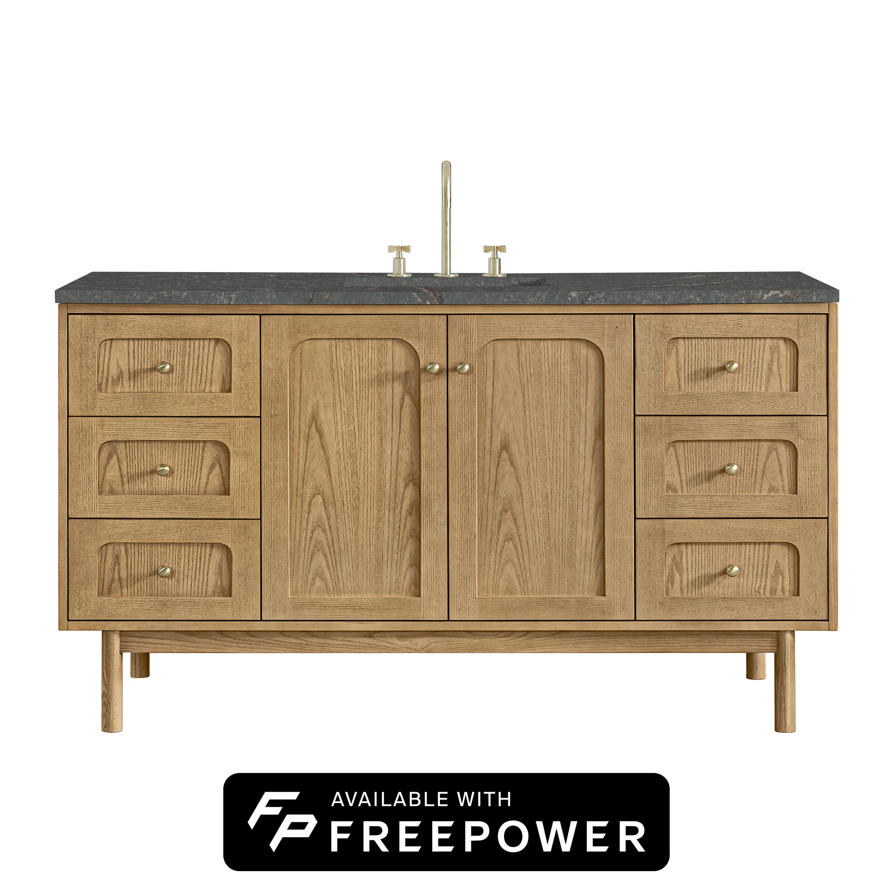 James Martin Laurent 60" Single Vanity in Light Natural Oak with 3cm Countertop and FreePower Wireless Charger