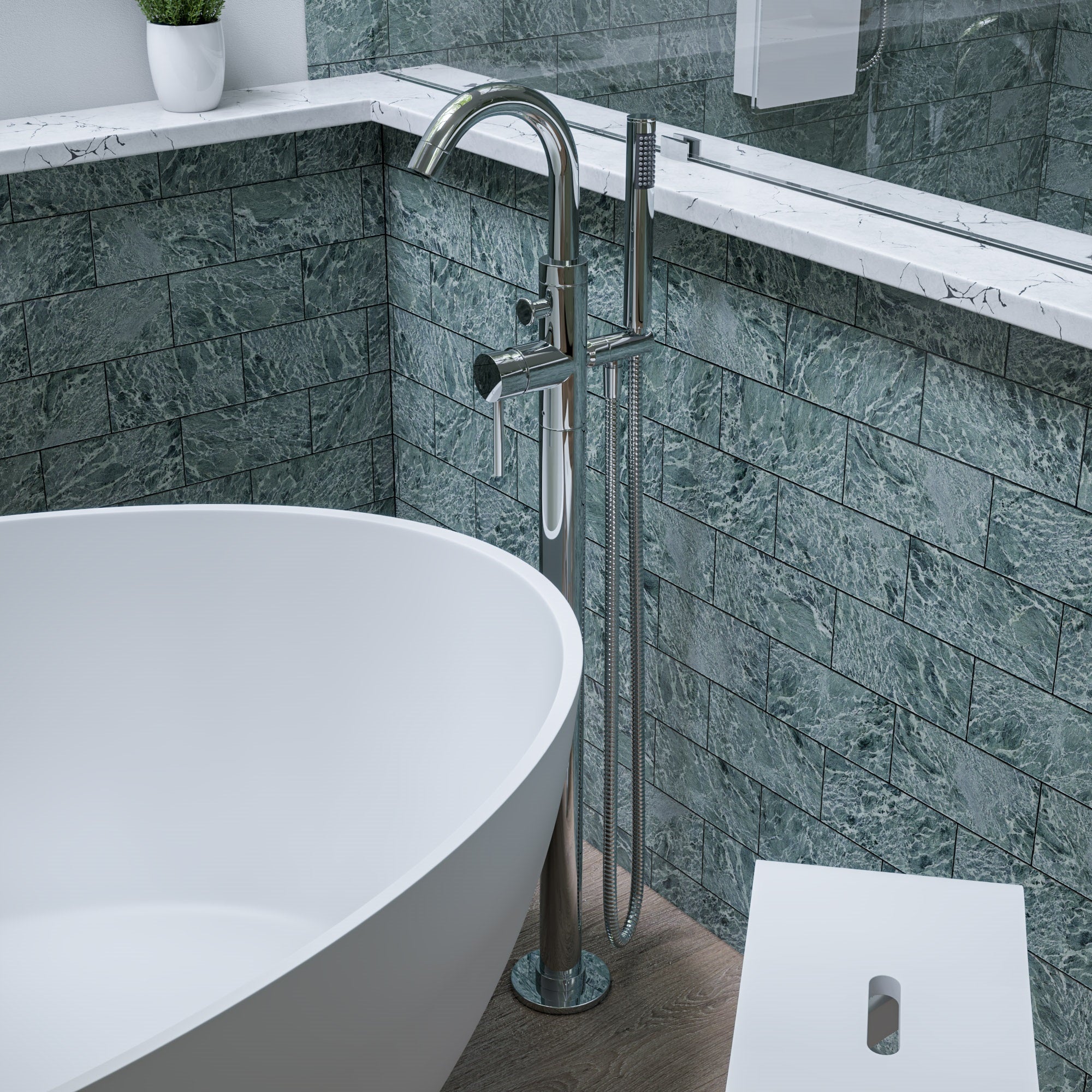 ALFI brand AB2534 Single Lever Floor Mounted Tub Filler Mixer w Hand Held Shower Head