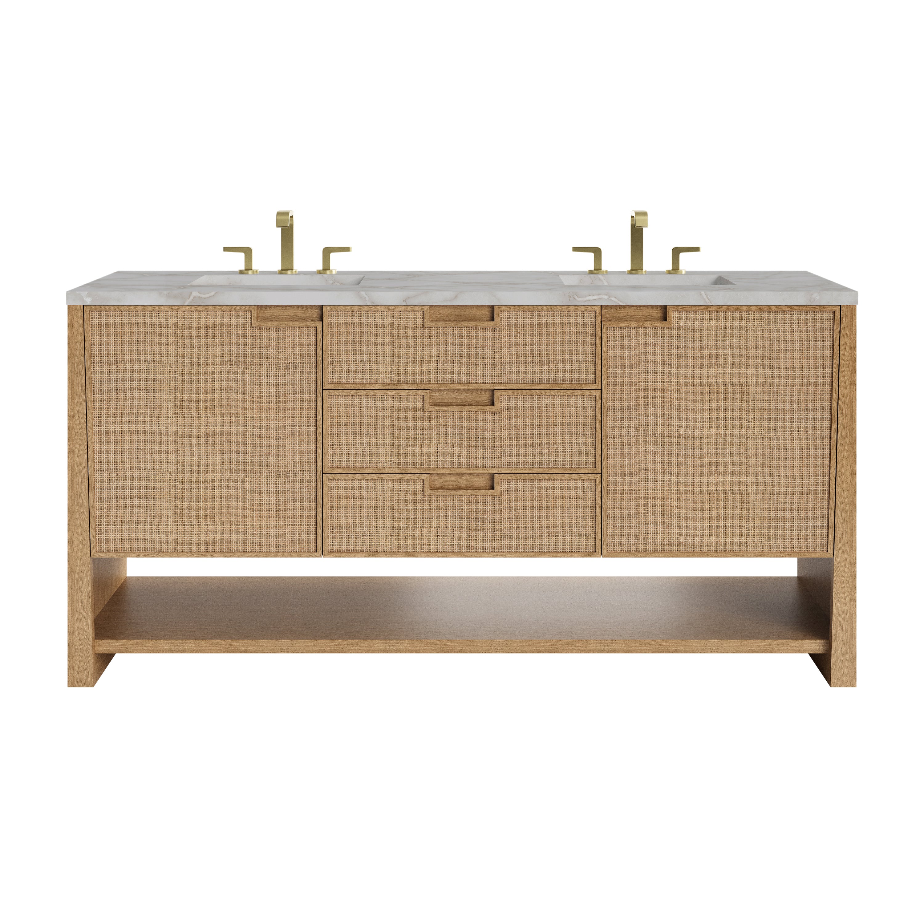 James Martin Solene 72" Double Vanity in Seaside Oak with 3cm Countertop and FreePower Wireless Charger