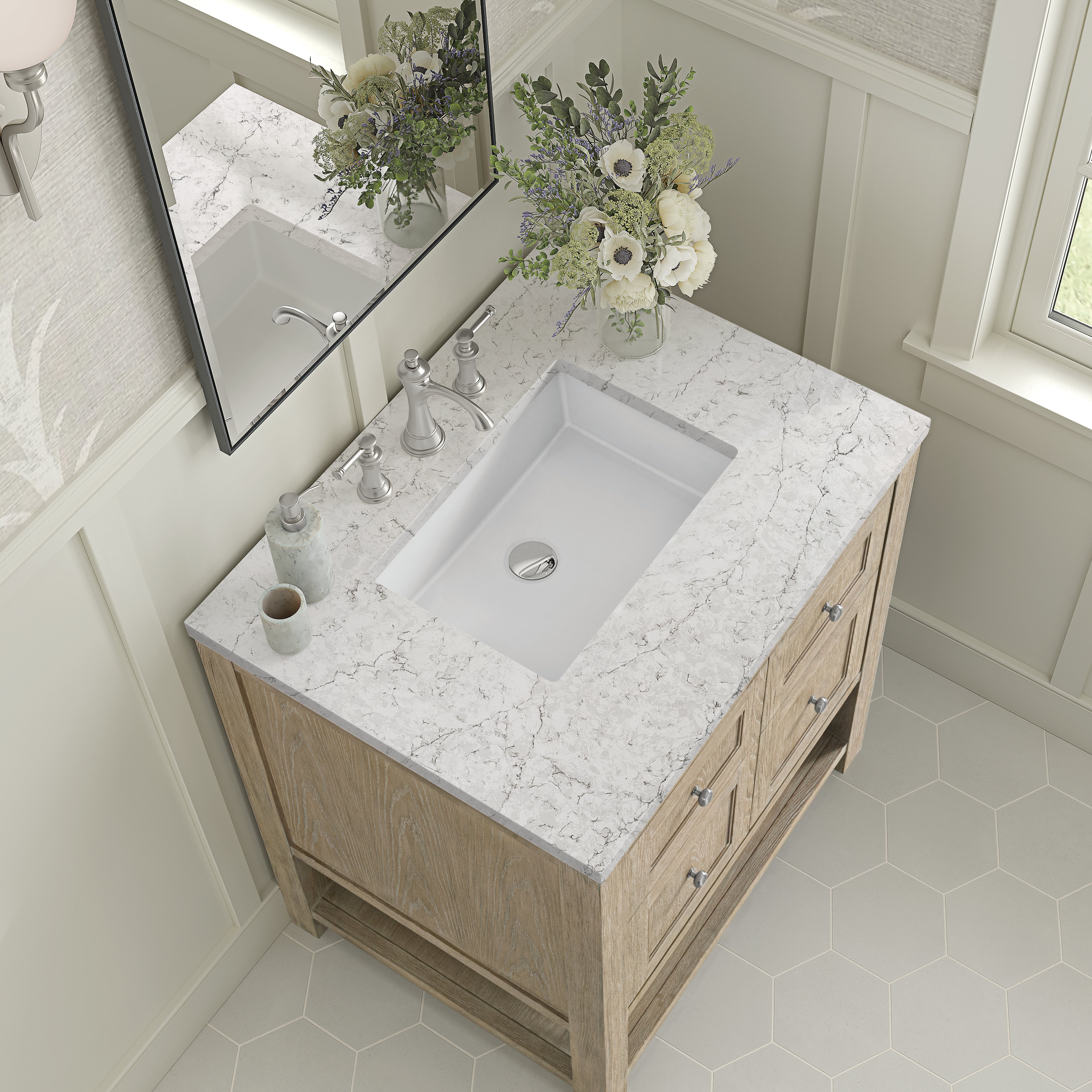 James Martin Breckenridge 30" Single Vanity in Whitewashed Oak with 3cm Countertop