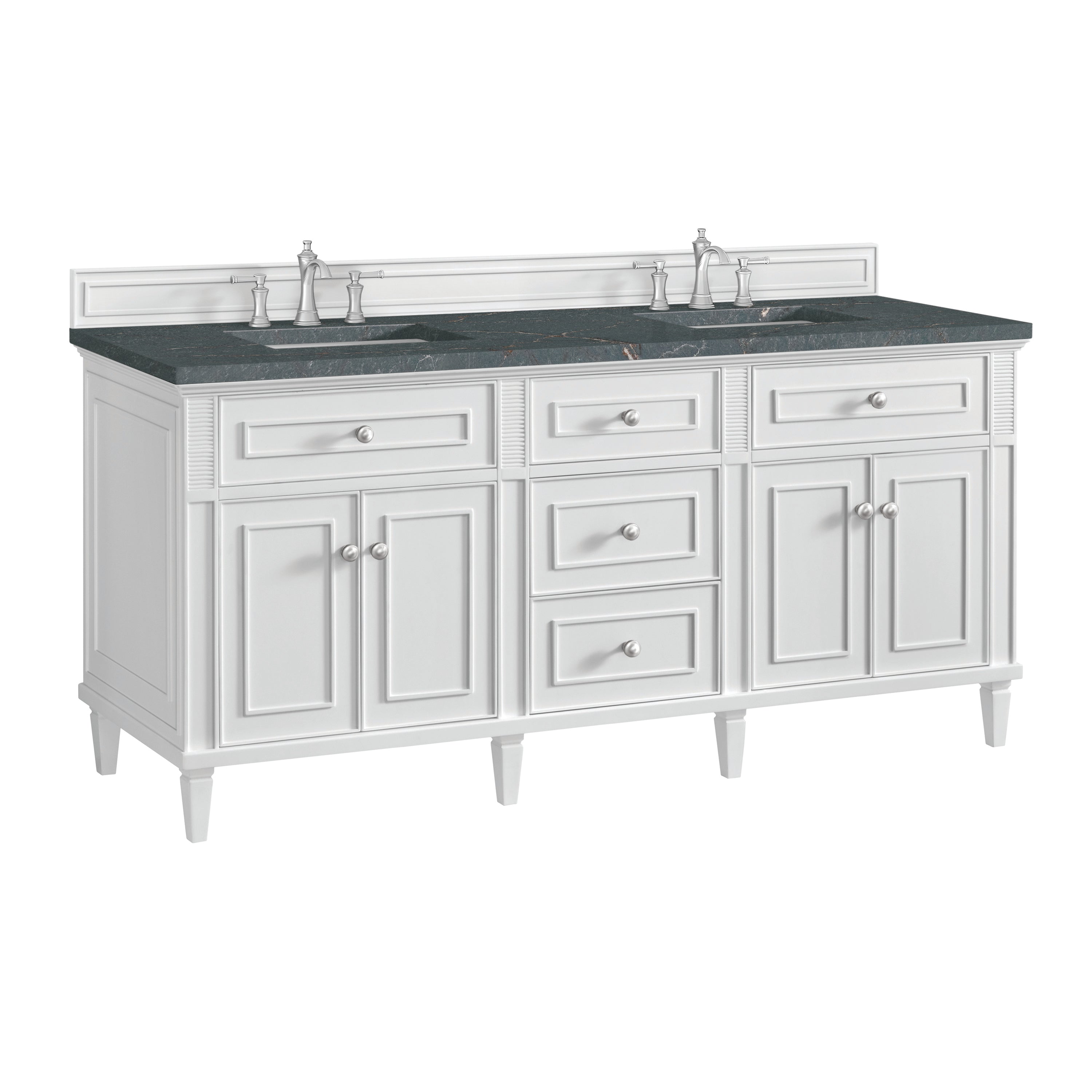 James Martin Lorelai 72" Double Vanity in Bright White with 3cm Countertop and FreePower Wireless Charger