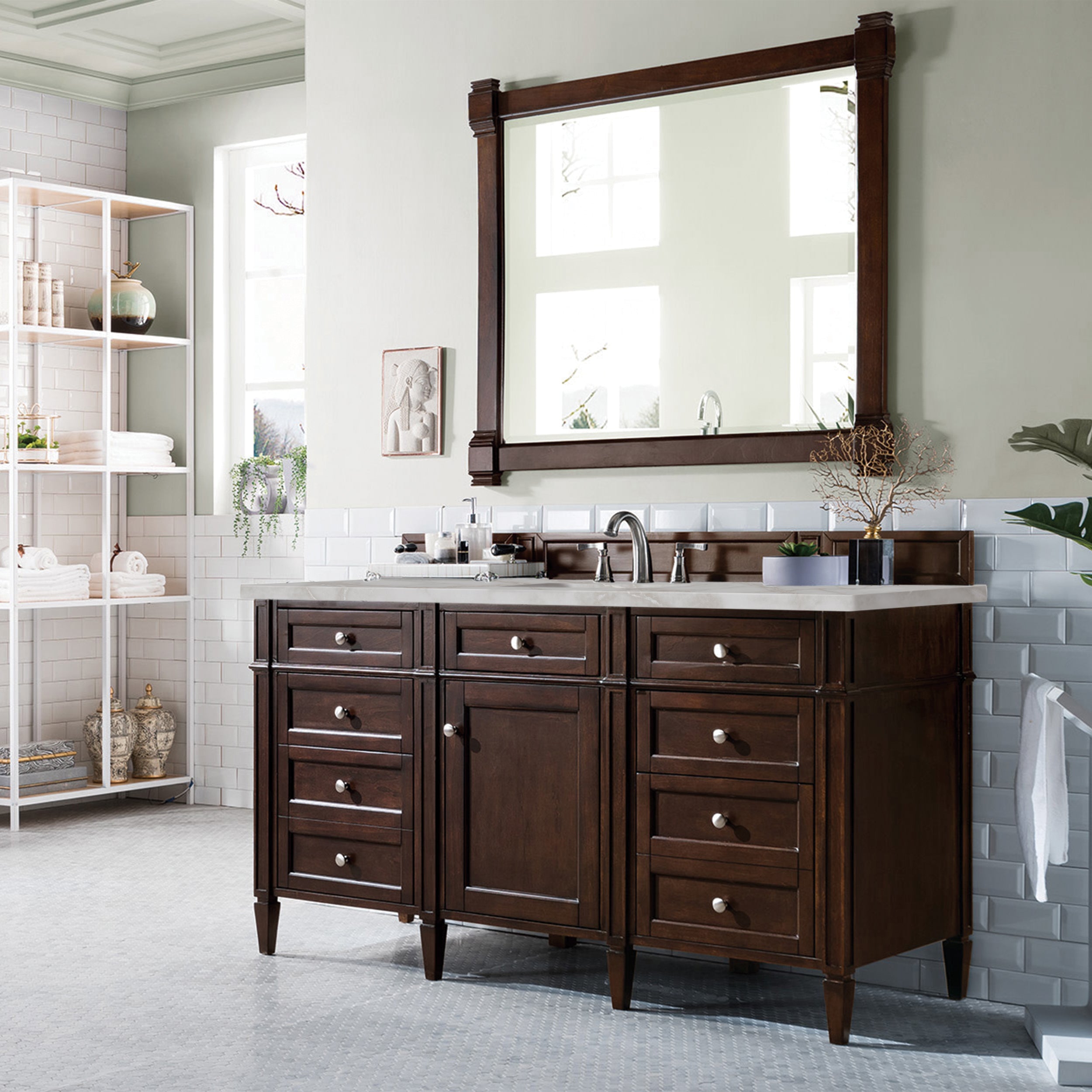 James Martin Brittany 60" Single Vanity in Burnished Mahogany with 3cm Countertop and FreePower Wireless Charger