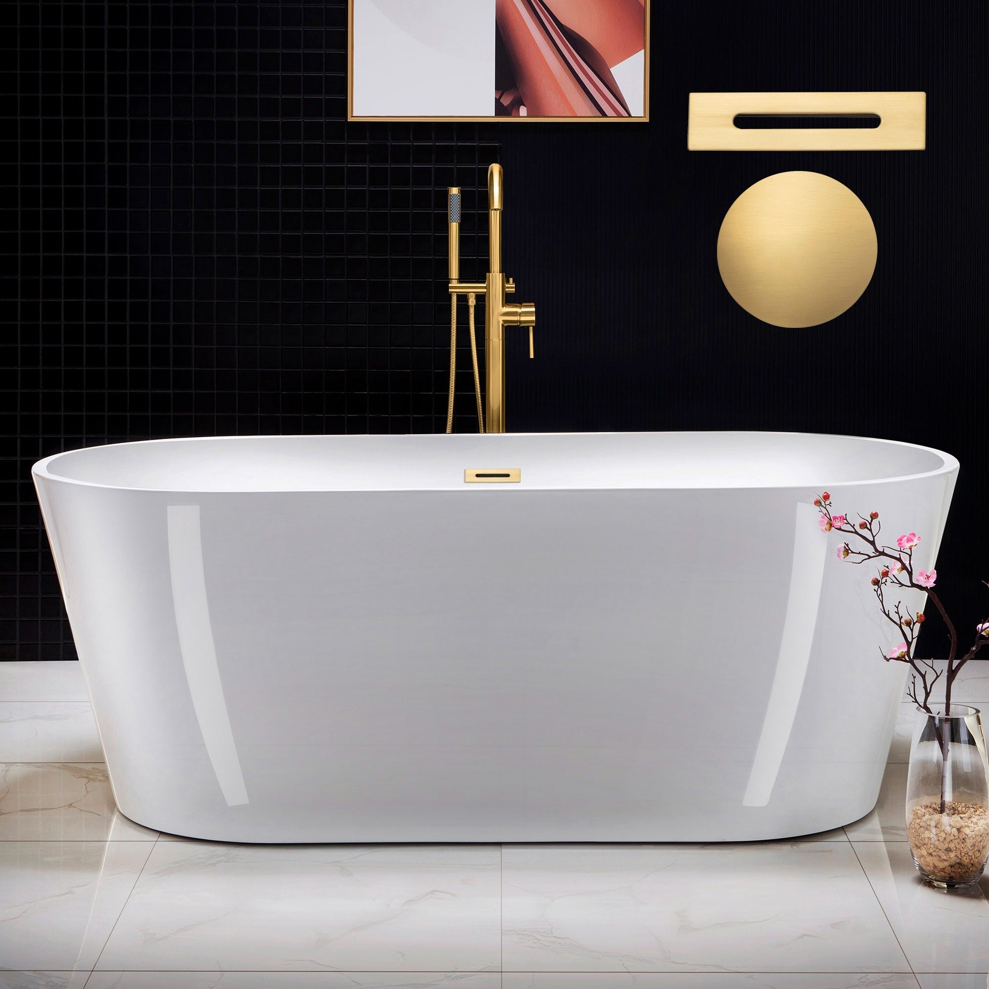 WOODBRIDGE 67" Acrylic Freestanding Bathtub Contemporary Soaking Tub with Drain & Overflow, B0013