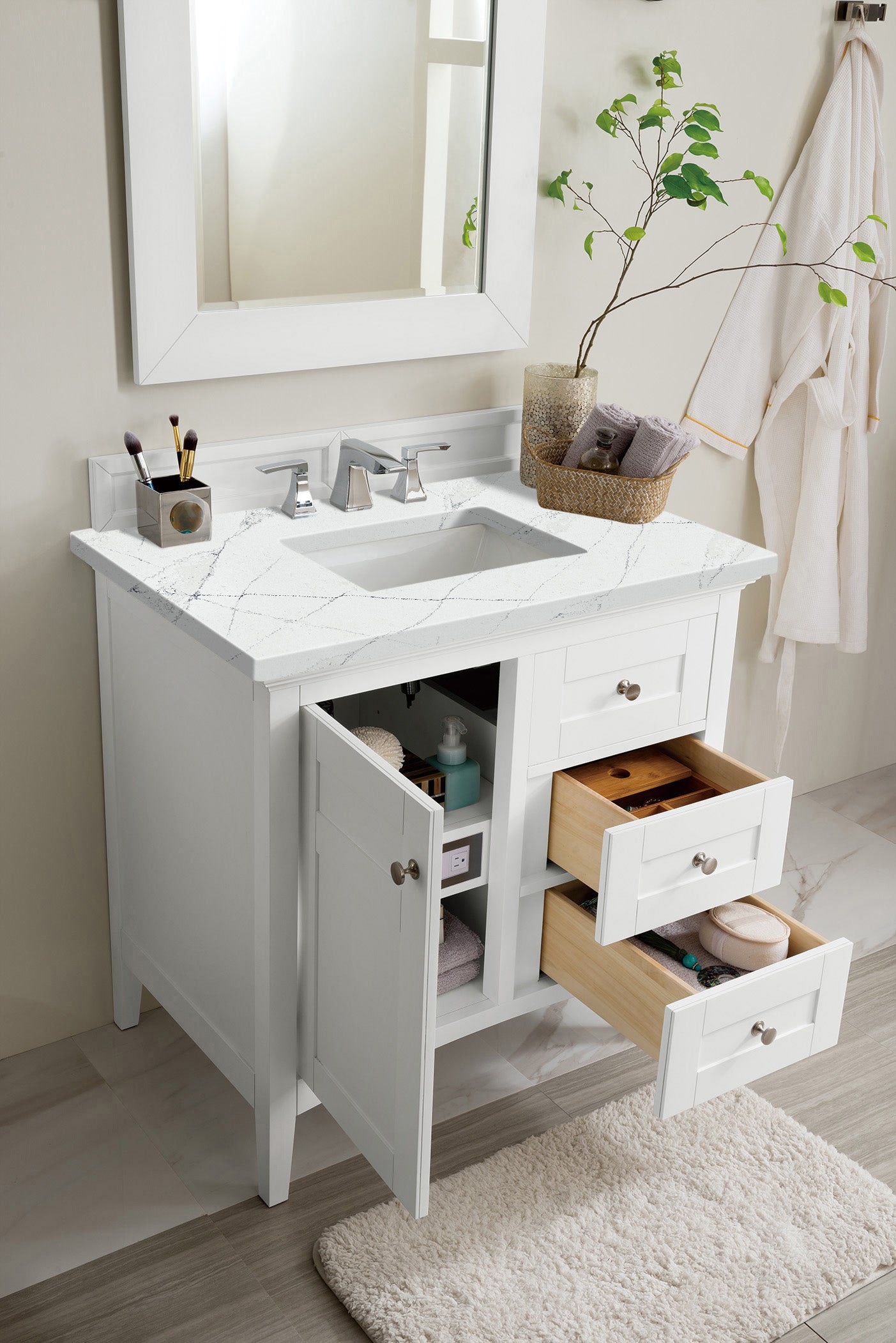 James Martin Palisades 36" Single Vanity in Bright White with 3cm Countertop