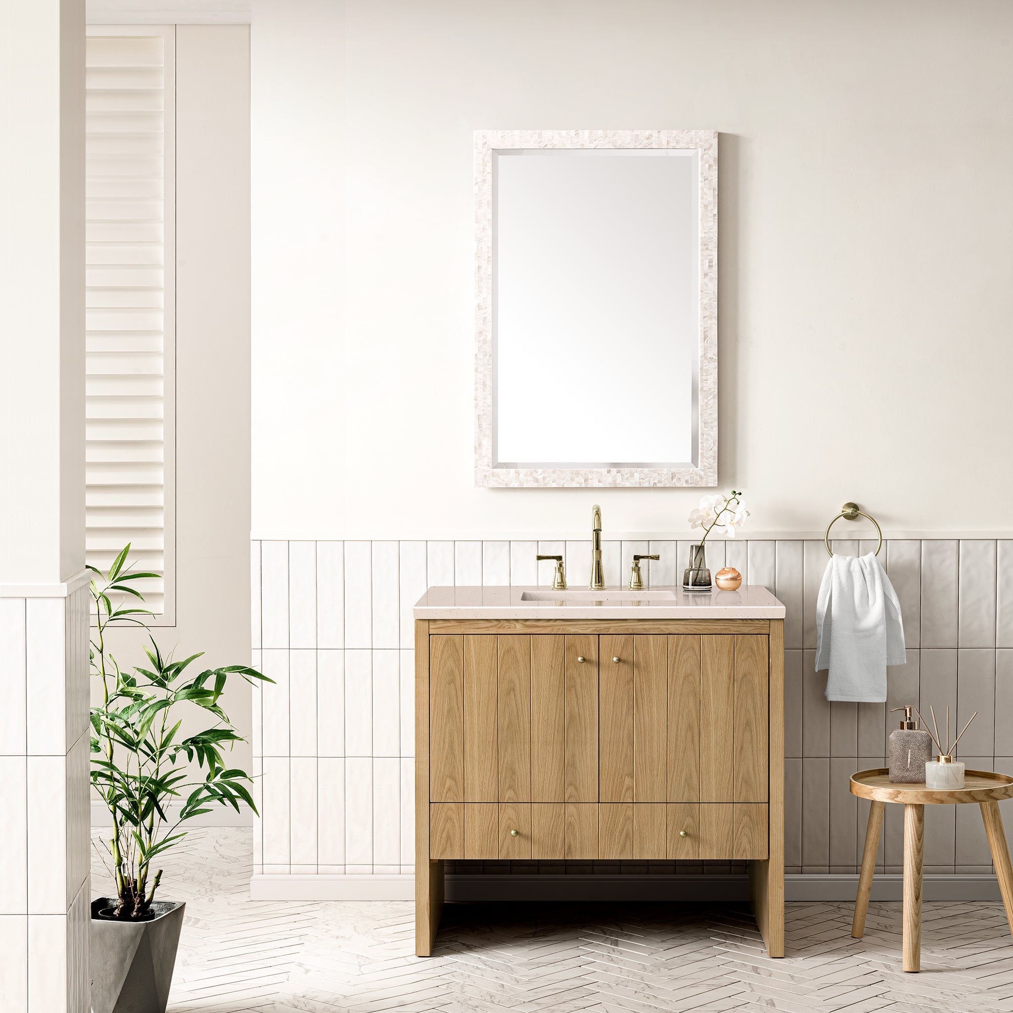 James Martin Hudson 36" Single Vanity in Light Natural Oak with 3cm Countertop