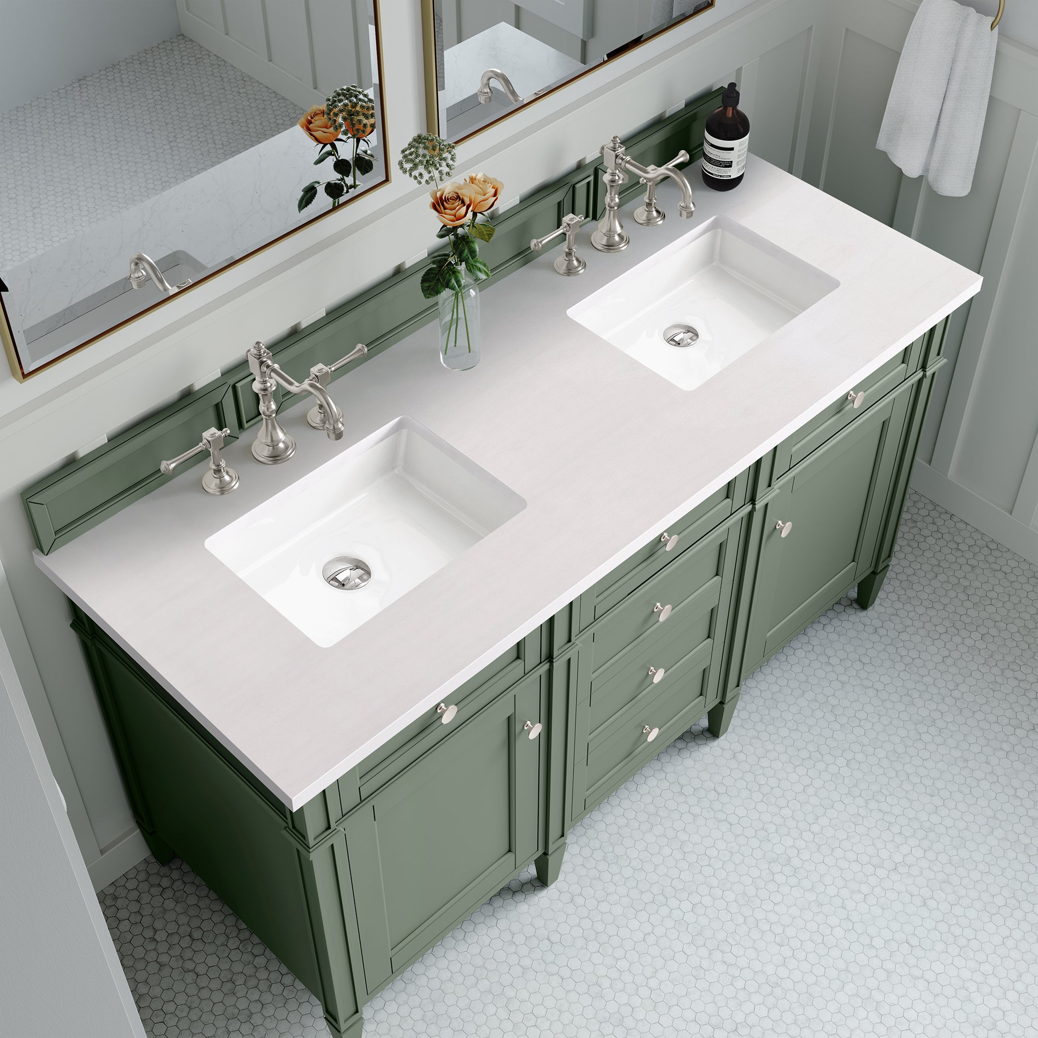 James Martin Brittany 60" Double Vanity in Smokey Celadon with 3cm Countertop