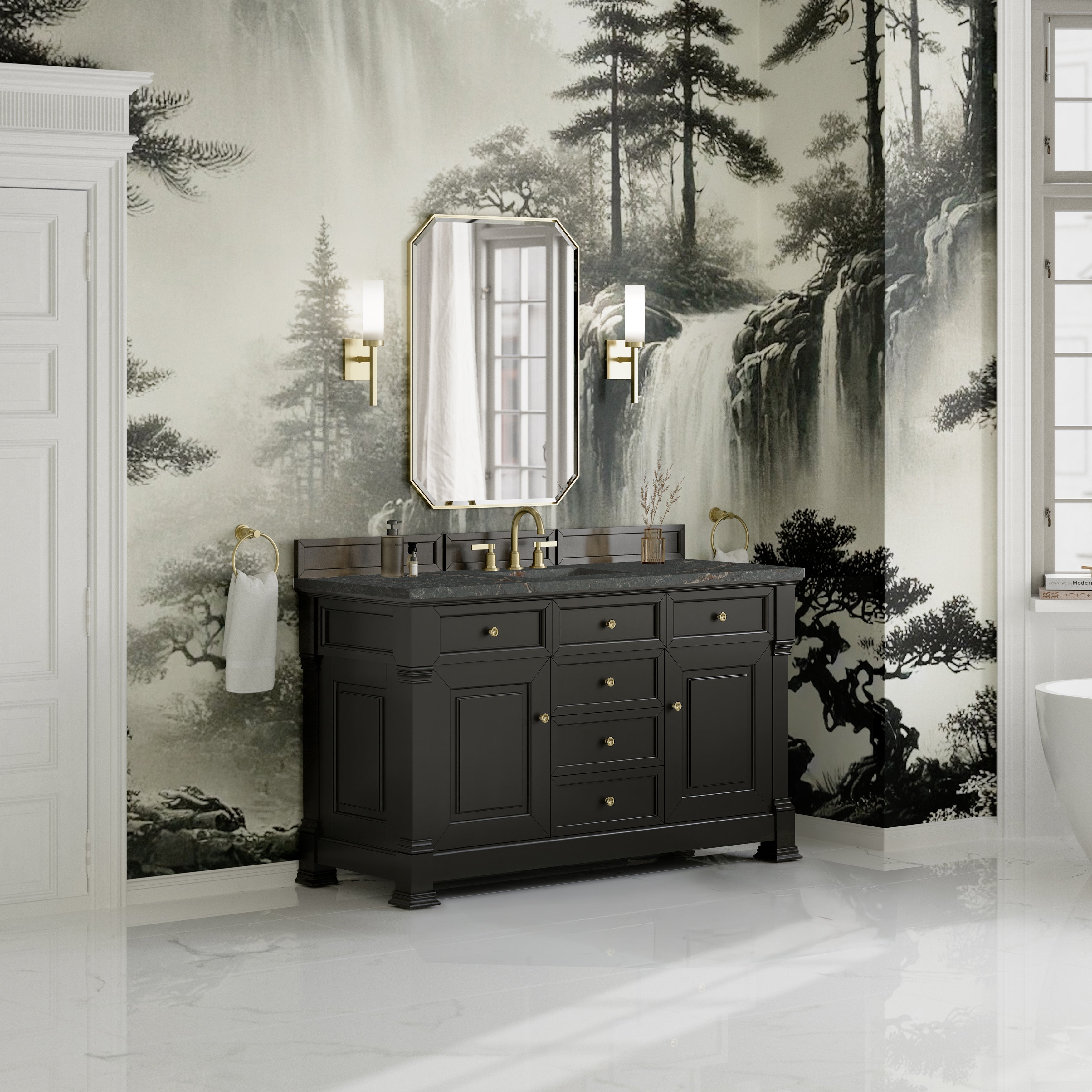James Martin Brookfield 60" Single Vanity in Black Onyx with 3cm Countertop