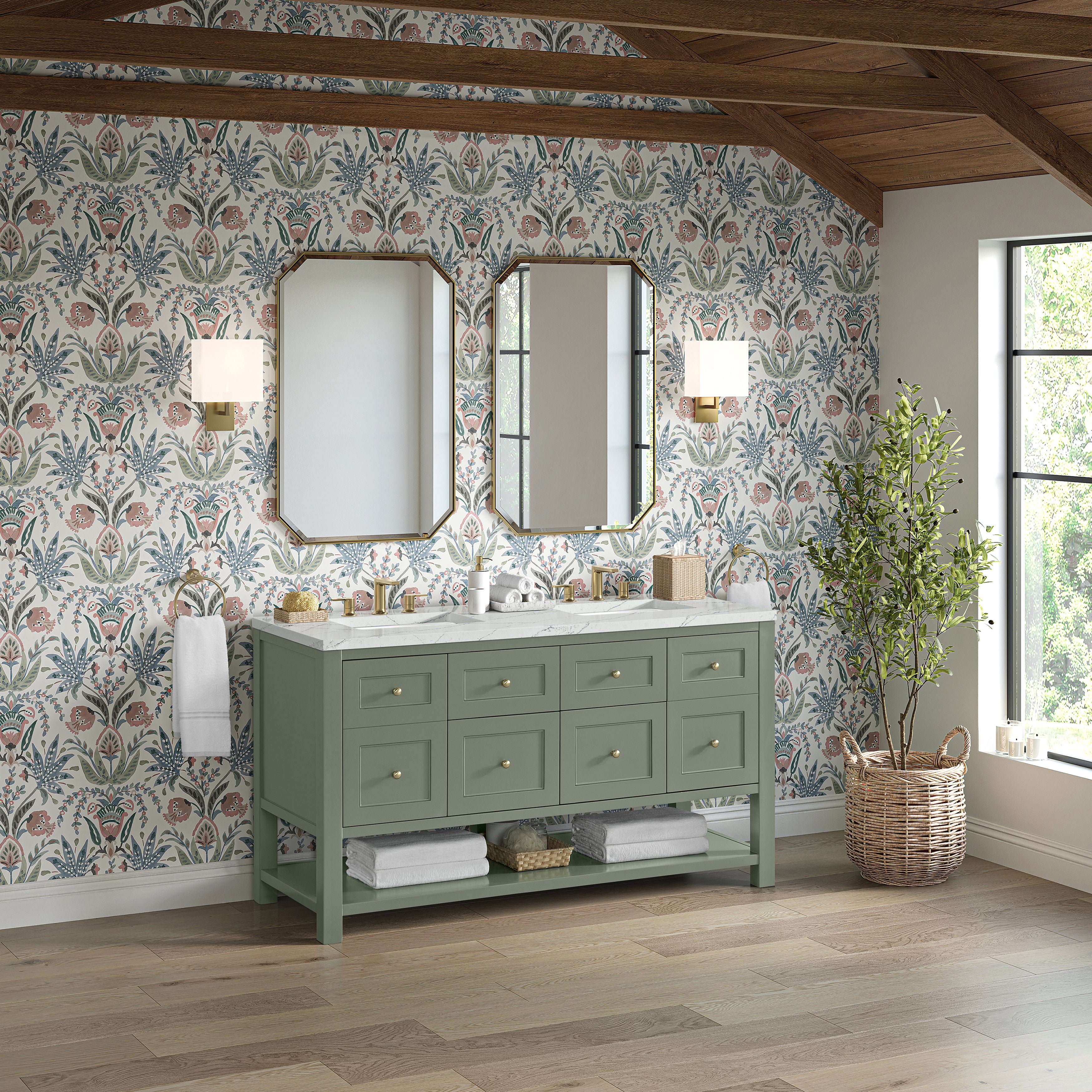 James Martin Breckenridge 60" Double Vanity in Smokey Celadon with 3cm Countertop