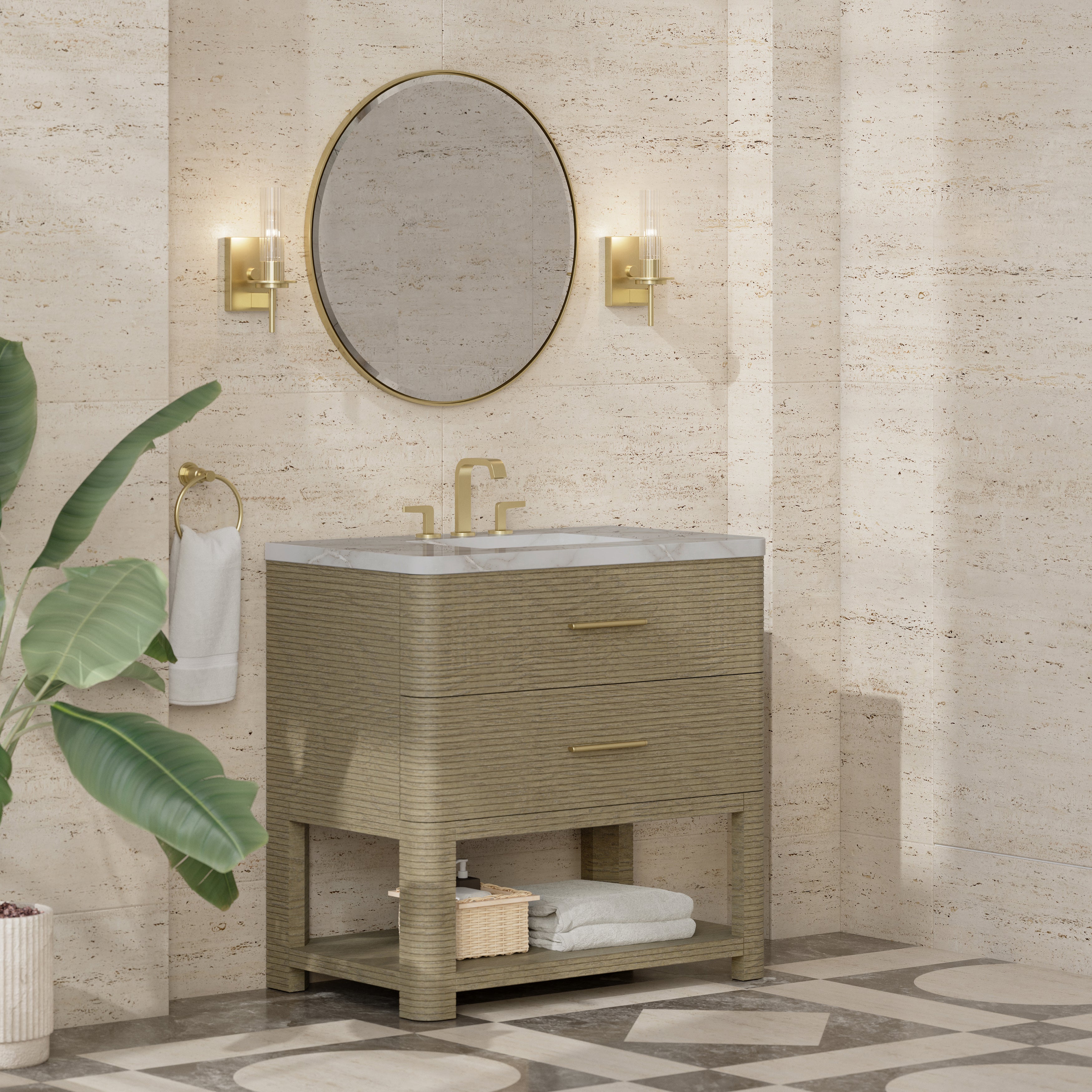 James Martin Lucian 36" Single Vanity in Pebble Oak with 3cm Countertop