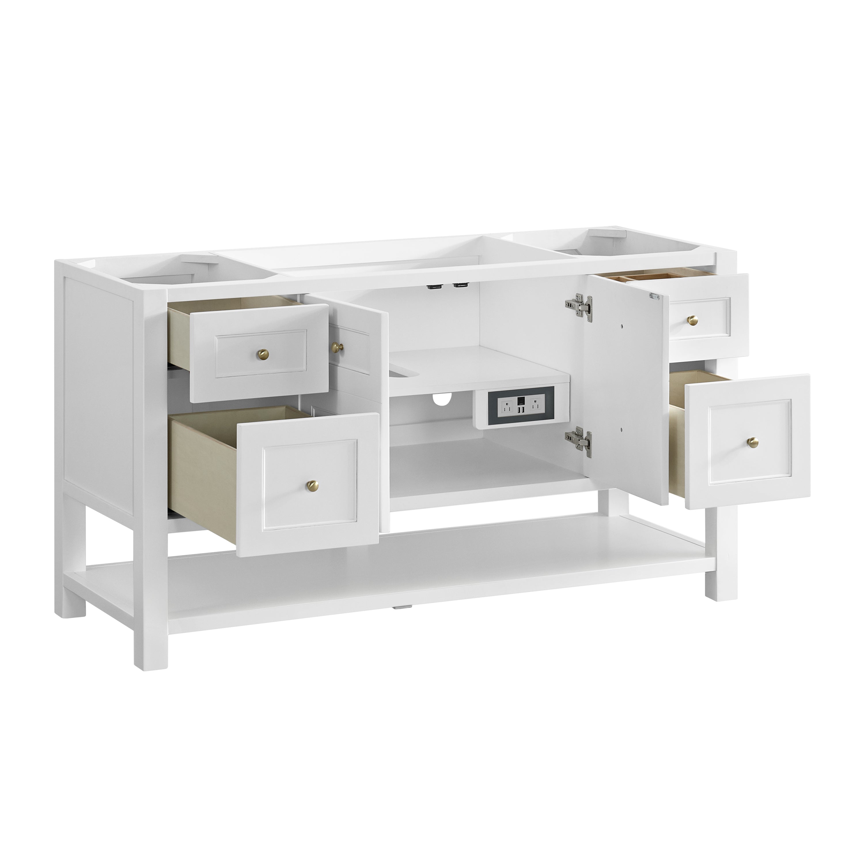 James Martin Breckenridge 60" Single Vanity in Bright White with 3cm Countertop and FreePower Wireless Charger