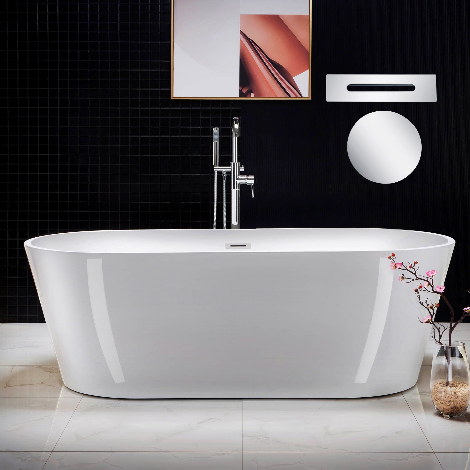 WOODBRIDGE 71" Acrylic Freestanding Bathtub Contemporary Soaking Tub with Drain & Overflow, B1701