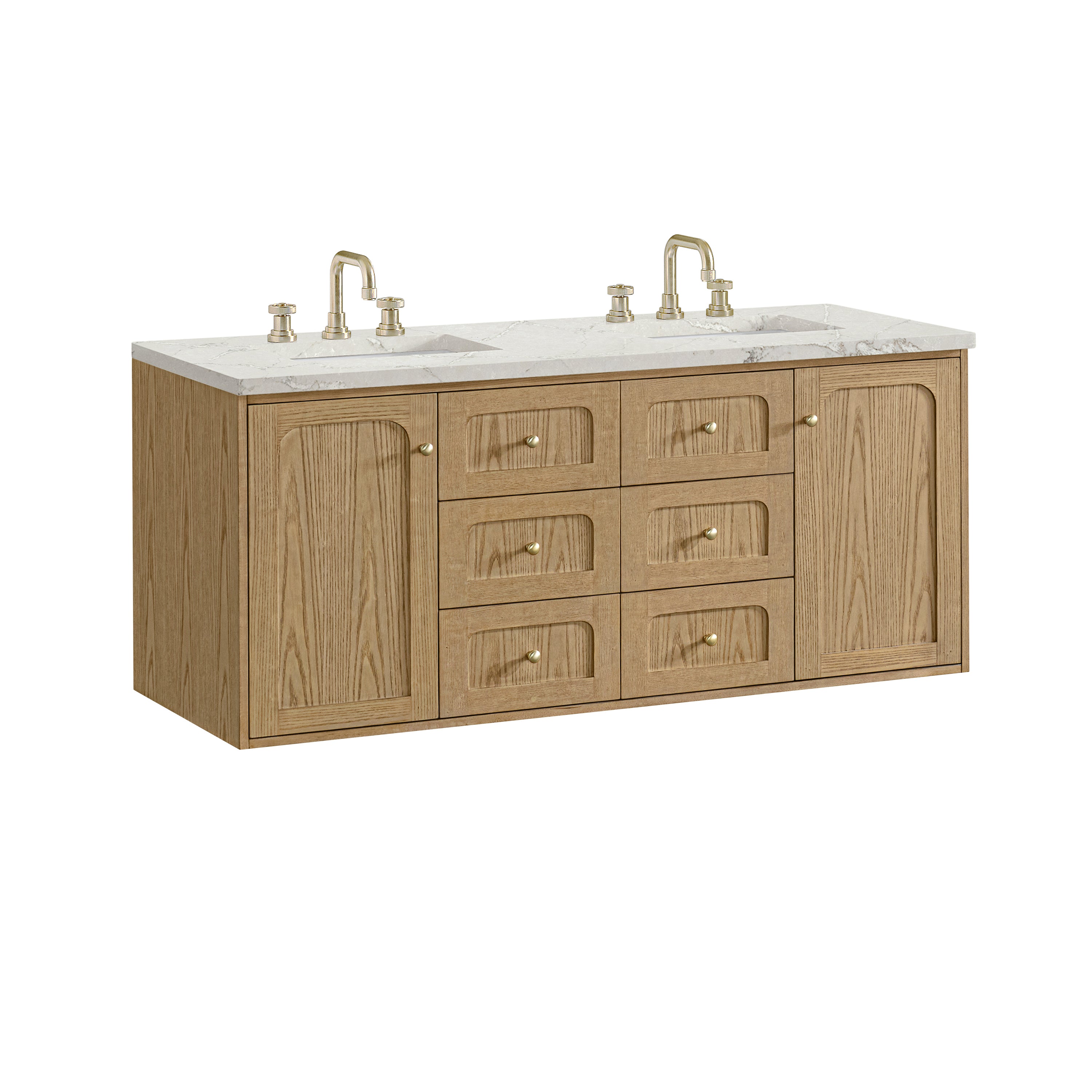 James Martin Laurent 60" Double Vanity in Light Natural Oak with 3cm Countertop and FreePower Wireless Charger
