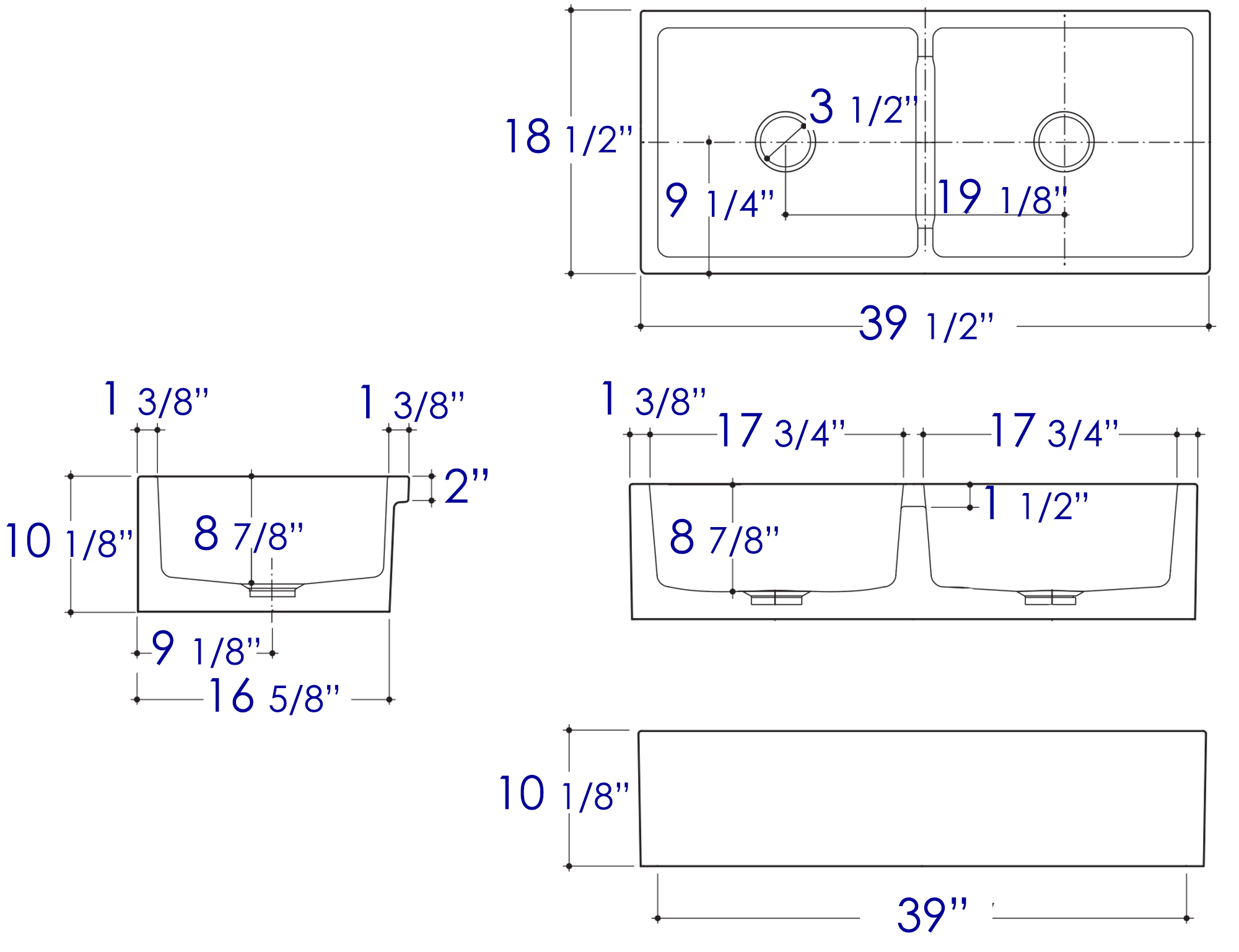ALFI brand AB3918DB Smooth Apron Thick Wall Fireclay Double Bowl Farm Sink