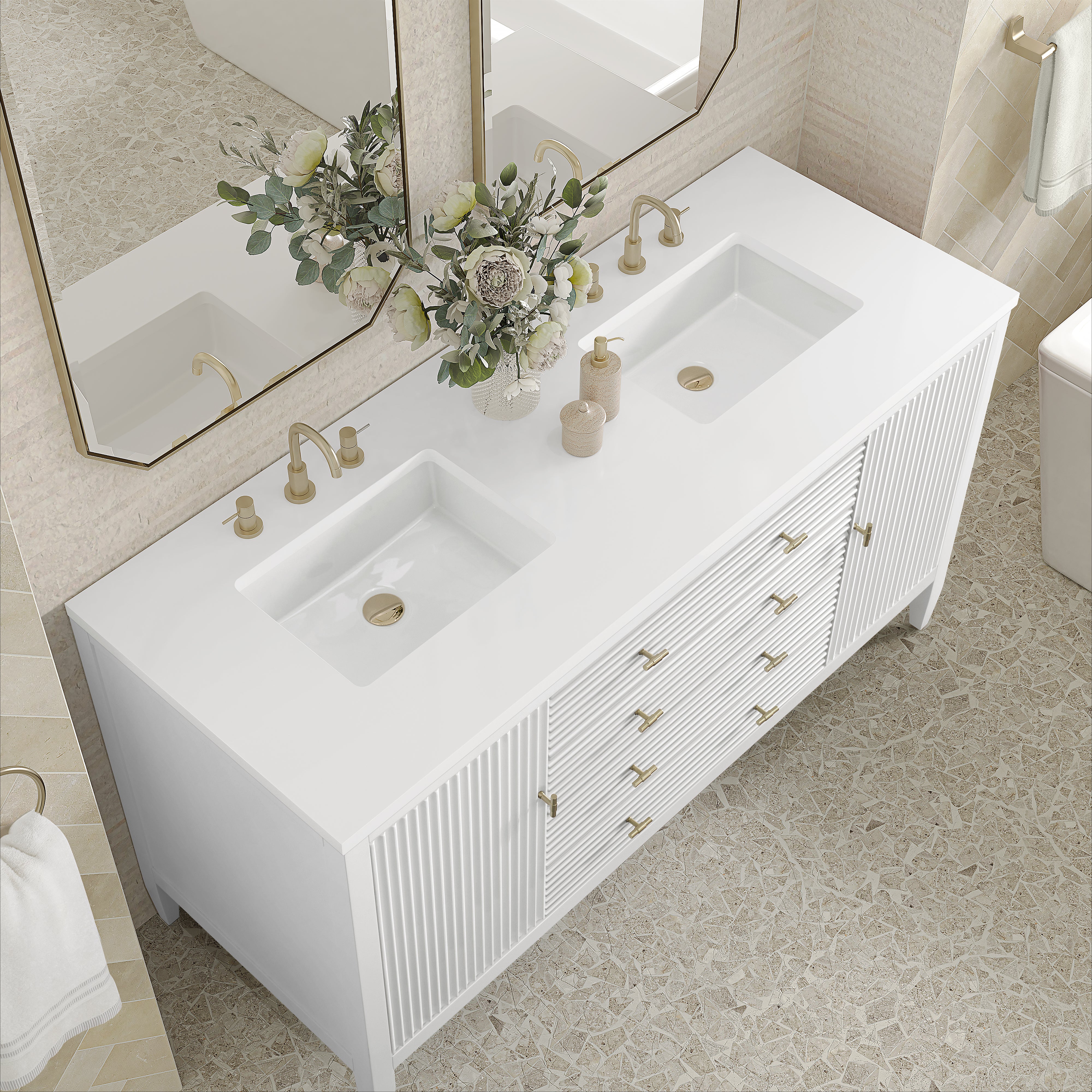 James Martin Myrrin 60" Double Vanity in Bright White with 3cm Countertop