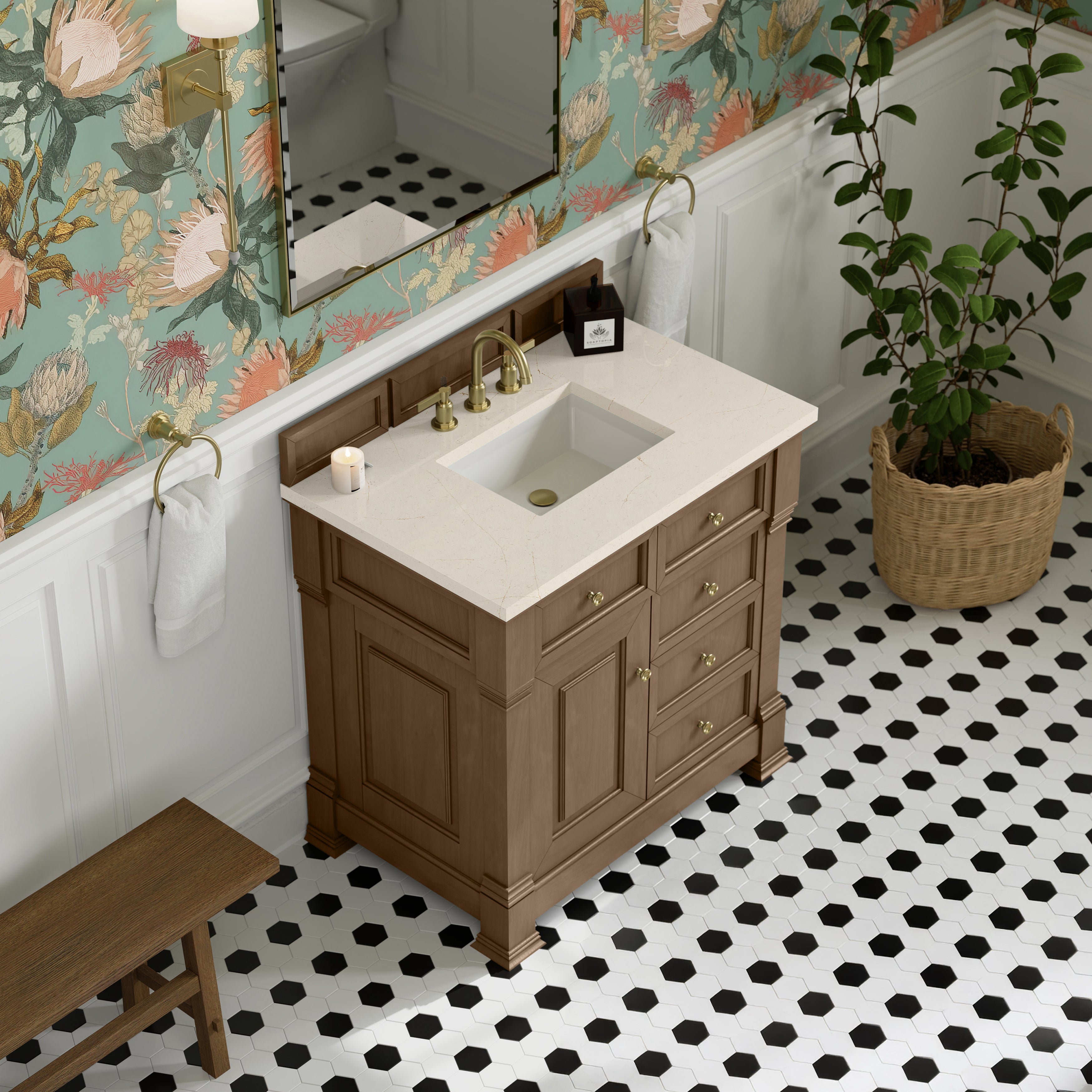 James Martin Brookfield 36" Single Vanity in Pecan with 3cm Countertop