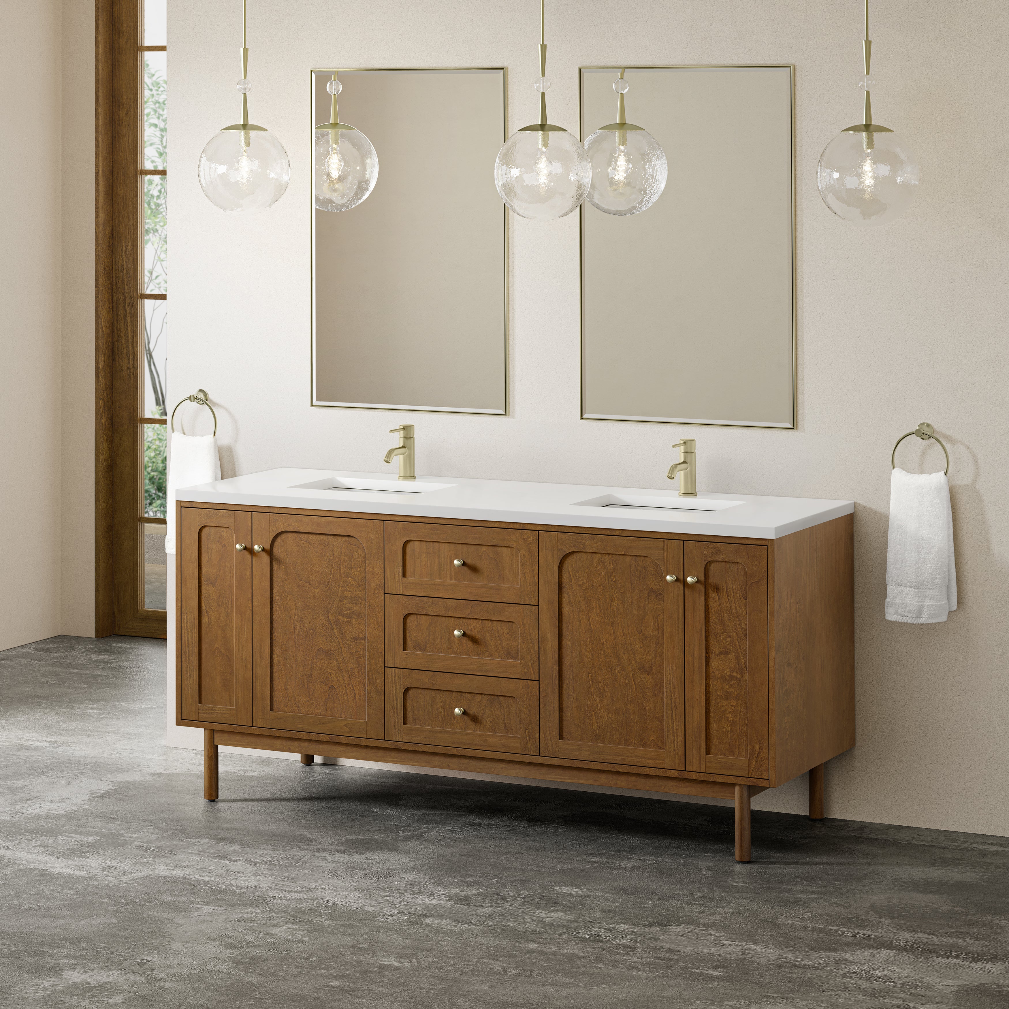 James Martin Laurent 72" Double Vanity in Honey Oak with 3cm Countertop