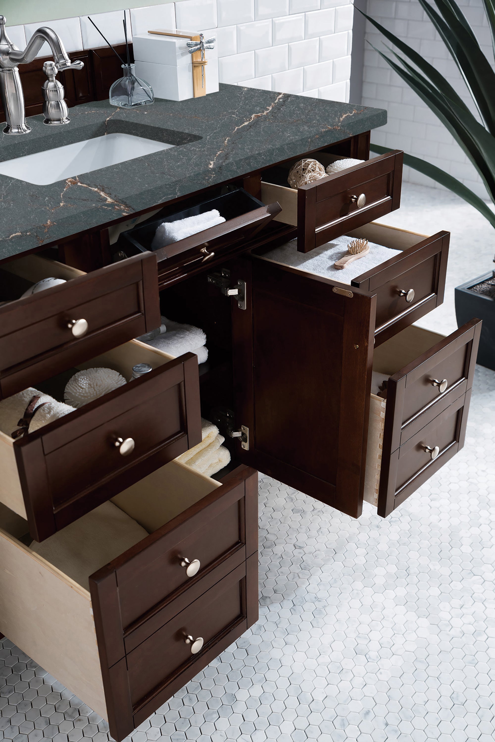 James Martin Brittany 48" Single Vanity in Burnished Mahogany with 3cm Countertop and FreePower Wireless Charger