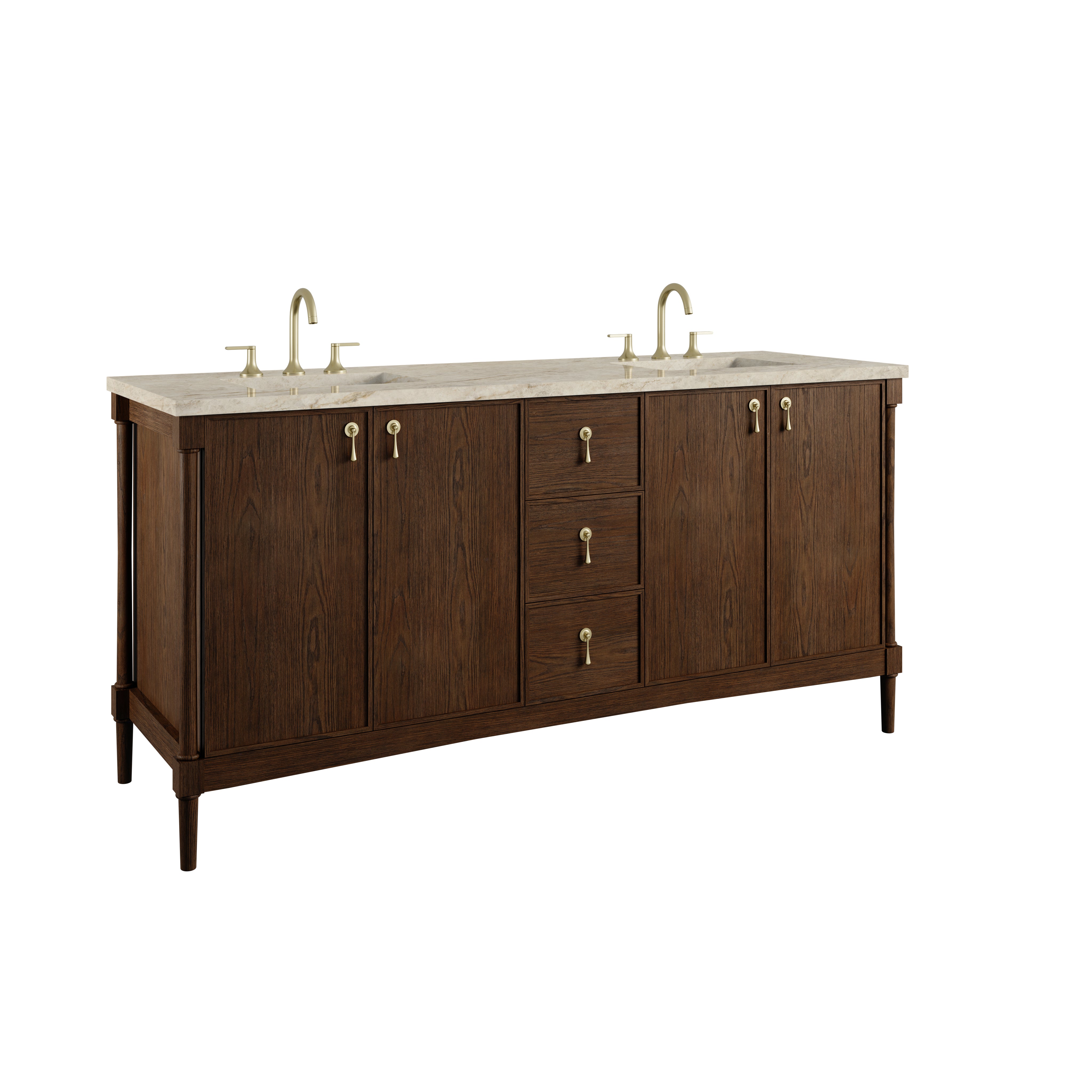 James Martin Kinnsden 72" Double Vanity in Sable Oak with 3cm Carrara Marble Top