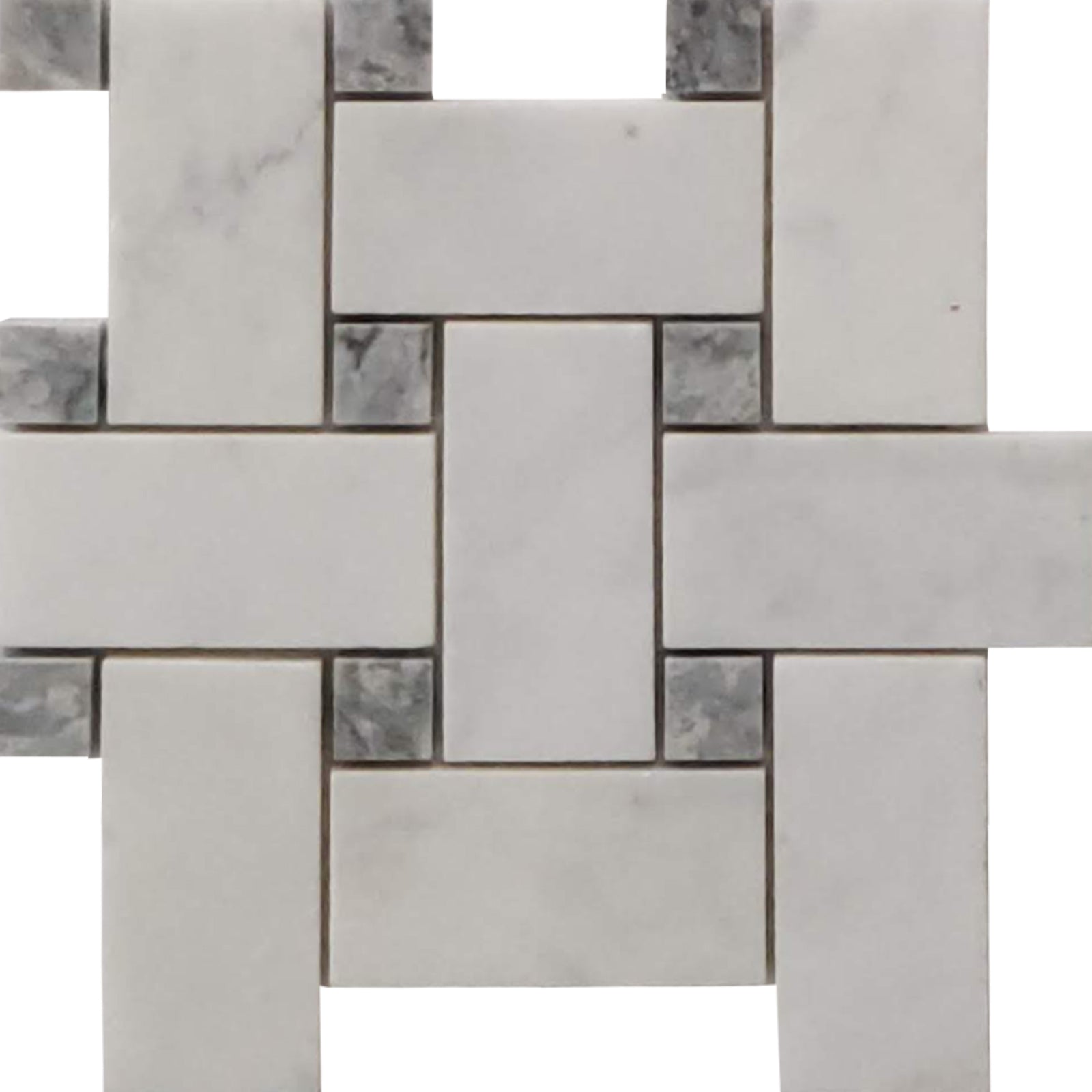 Big Basketweave Mosaic Bianco Imperial With Grey Dot Marble Polished