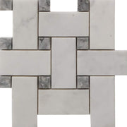 Big Basketweave Mosaic Bianco Imperial With Grey Dot Marble Polished