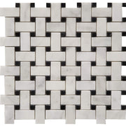 Basketweave Mosaic Bianco Imperial With Black Dot Marble Polished