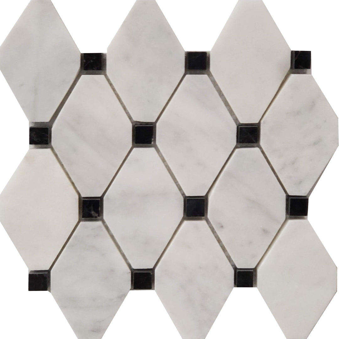 Diamond Mosaic Bianco Imperial With Black Dot Marble Polished