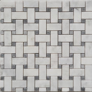 Basketweave Mosaic Bianco Imperial With Grey Dot Marble Polished