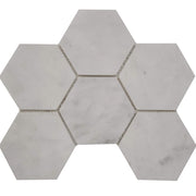 4 inch Hexagon Mosaic Bianco Imperial Marble Honed