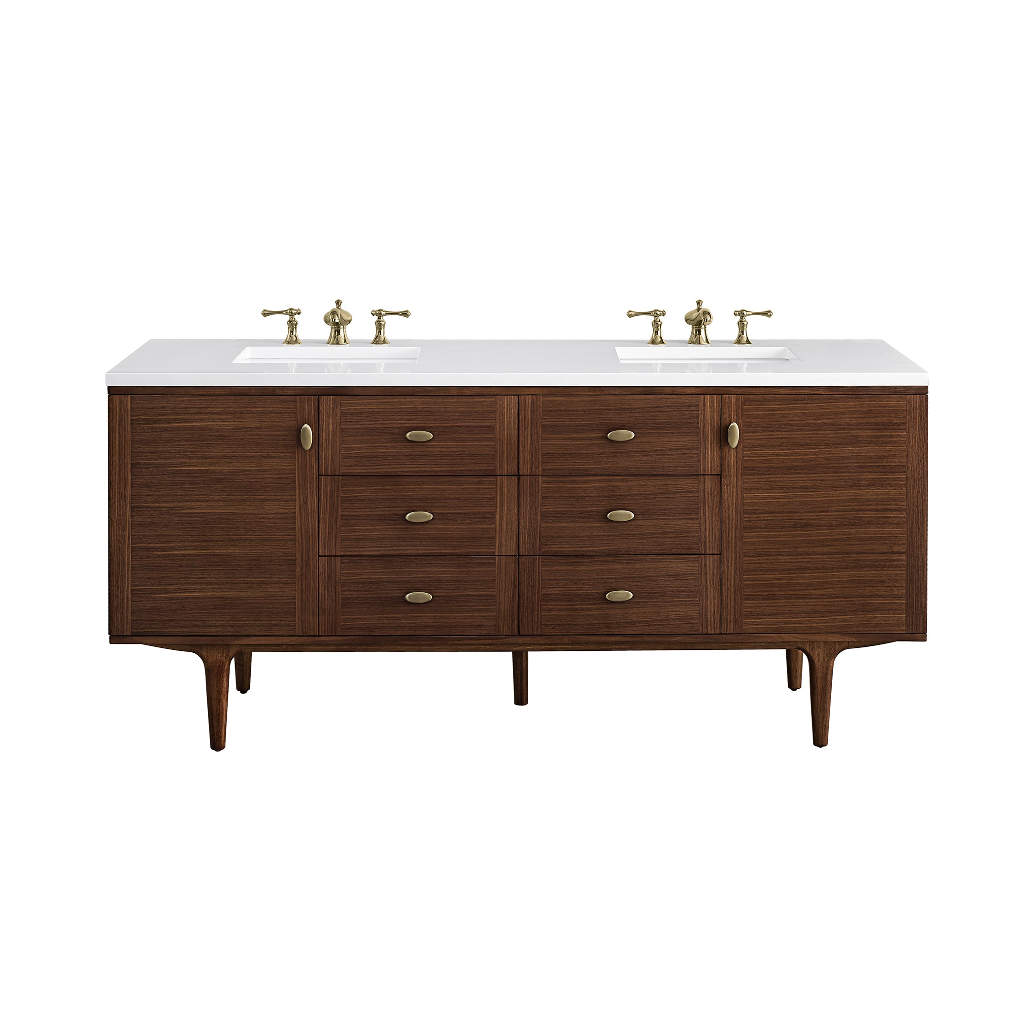 James Martin Amberly 72" Double Vanity in Mid-Century Walnut with 3cm Countertop