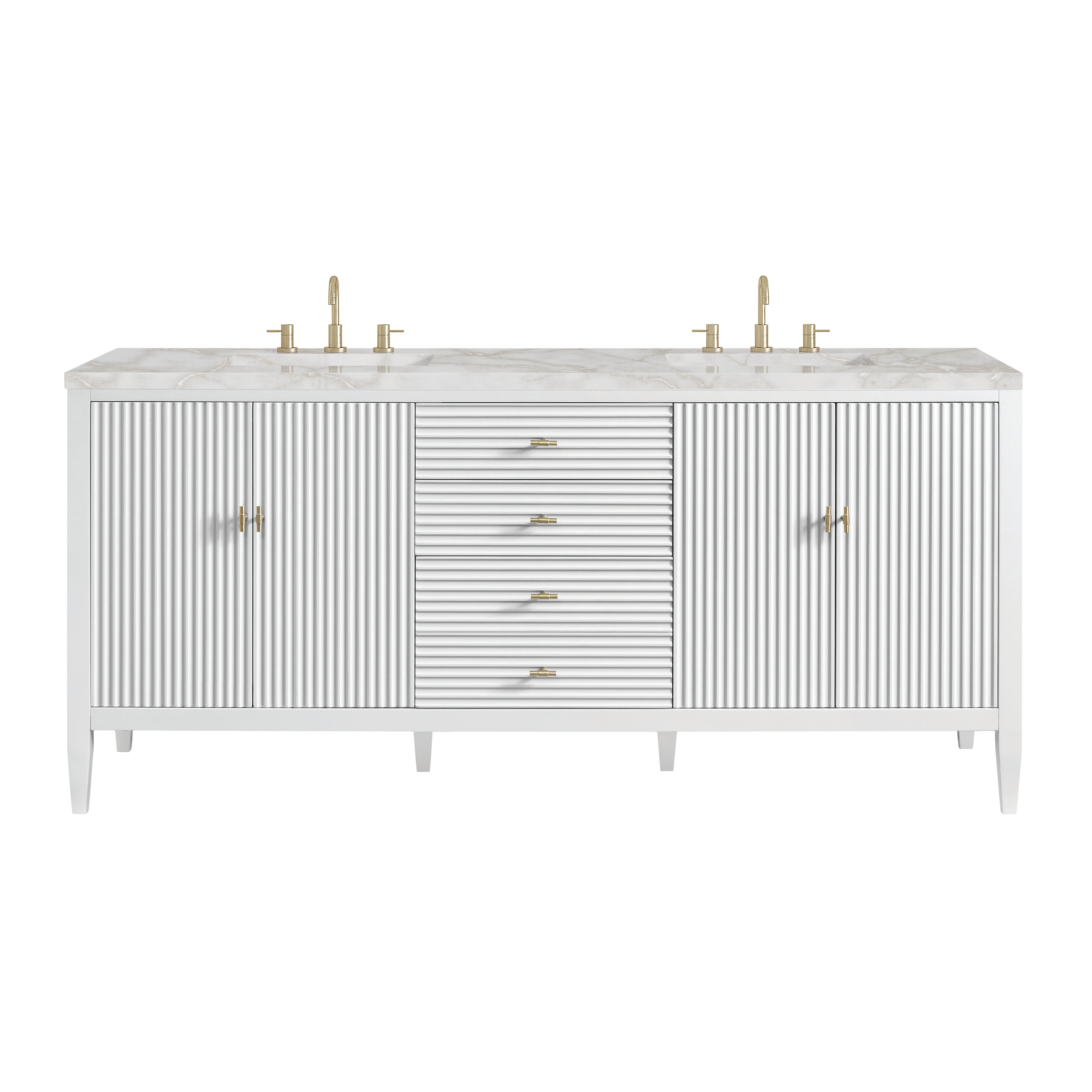 James Martin Myrrin 72" Double Vanity in Bright White with 3cm Countertop and FreePower Wireless Charger