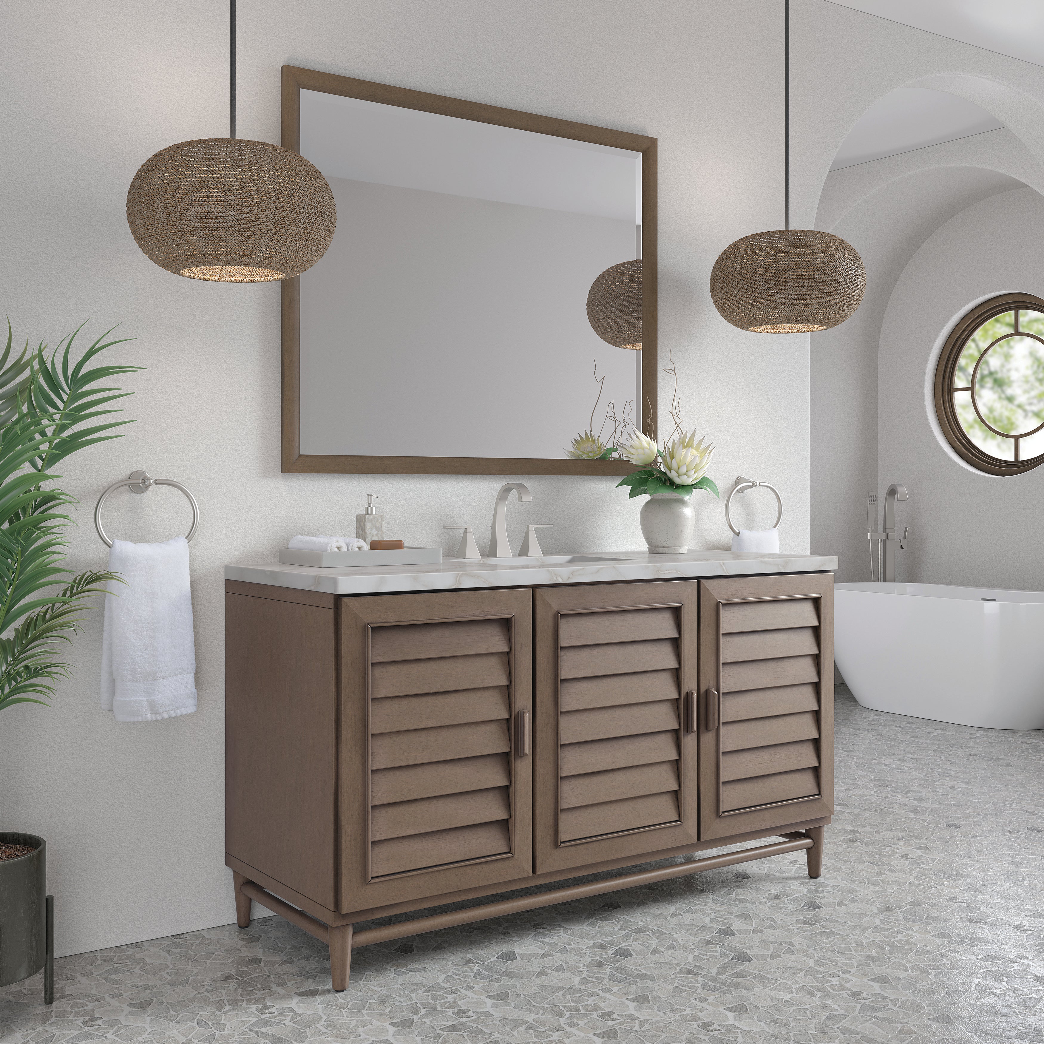James Martin Portland 60" Single Vanity in Whitewashed Walnut with 3cm Countertop