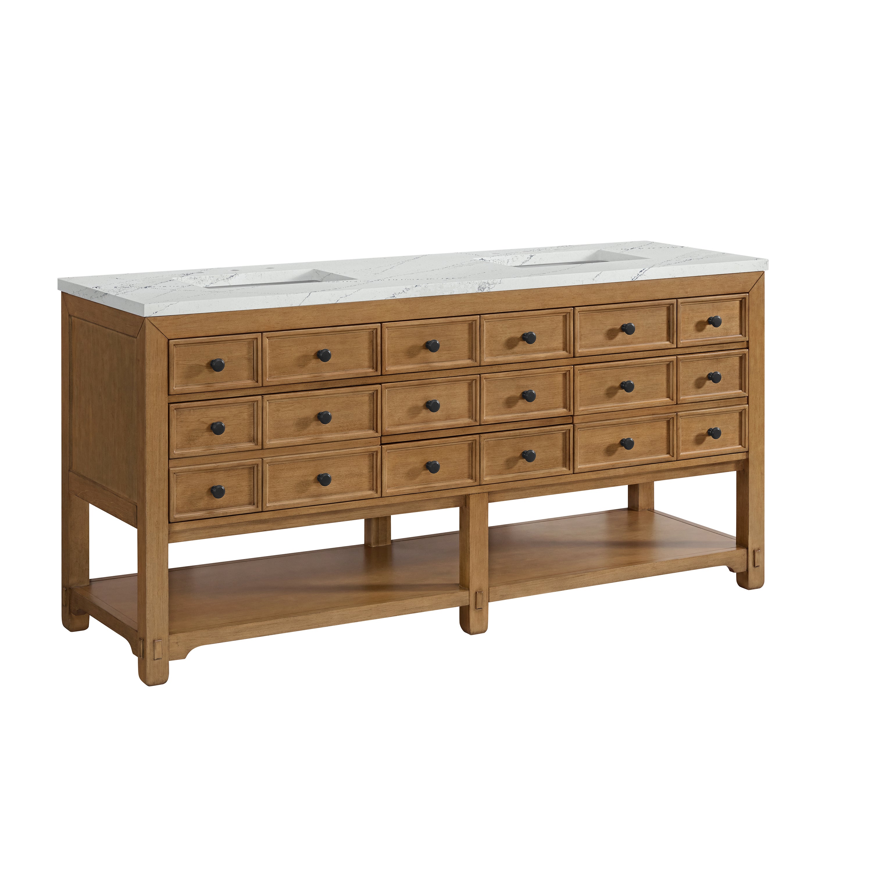 James Martin Malibu 72" Double Vanity in Amber Birch with 3cm Countertop and FreePower Wireless Charger