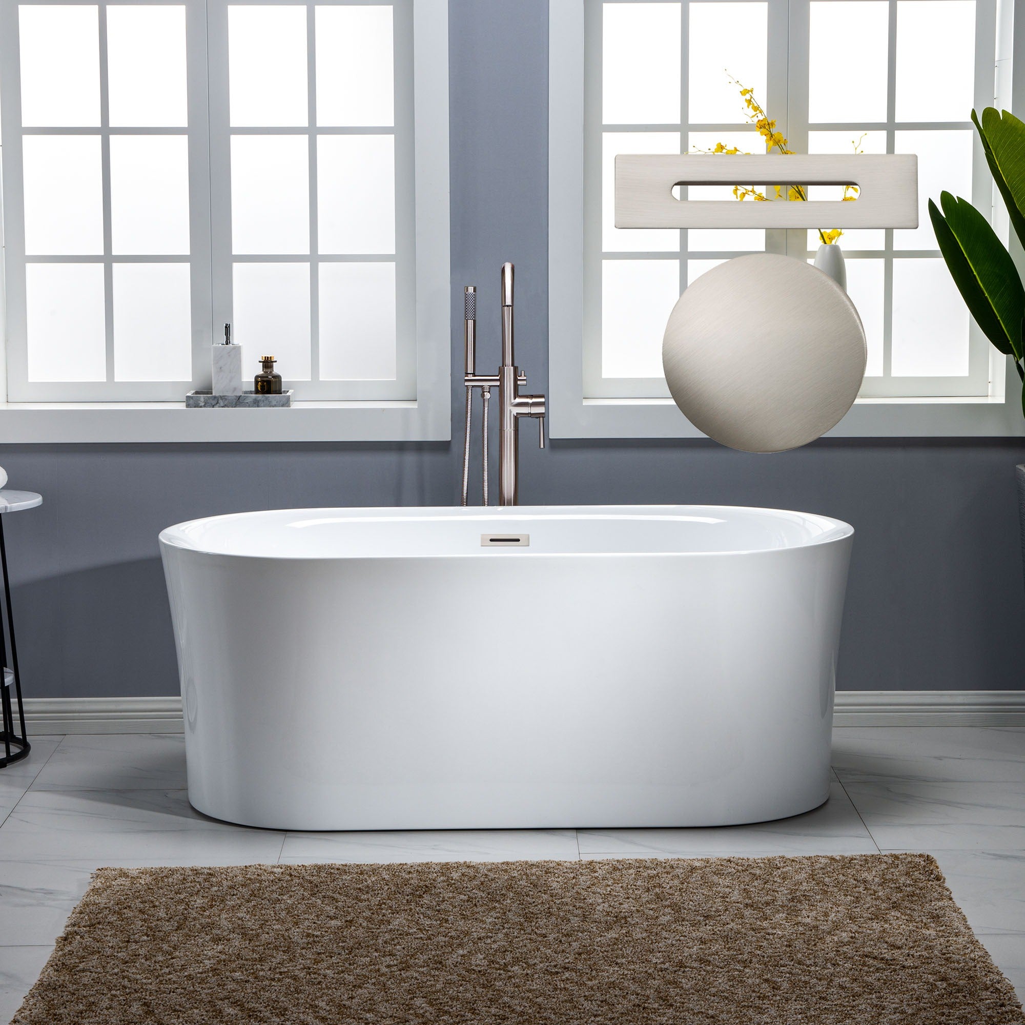 WOODBRIDGE 59" Contemporary Freestanding Acrylic Air Bubble Soaking Bathtub with Drain & Overflow, B0102