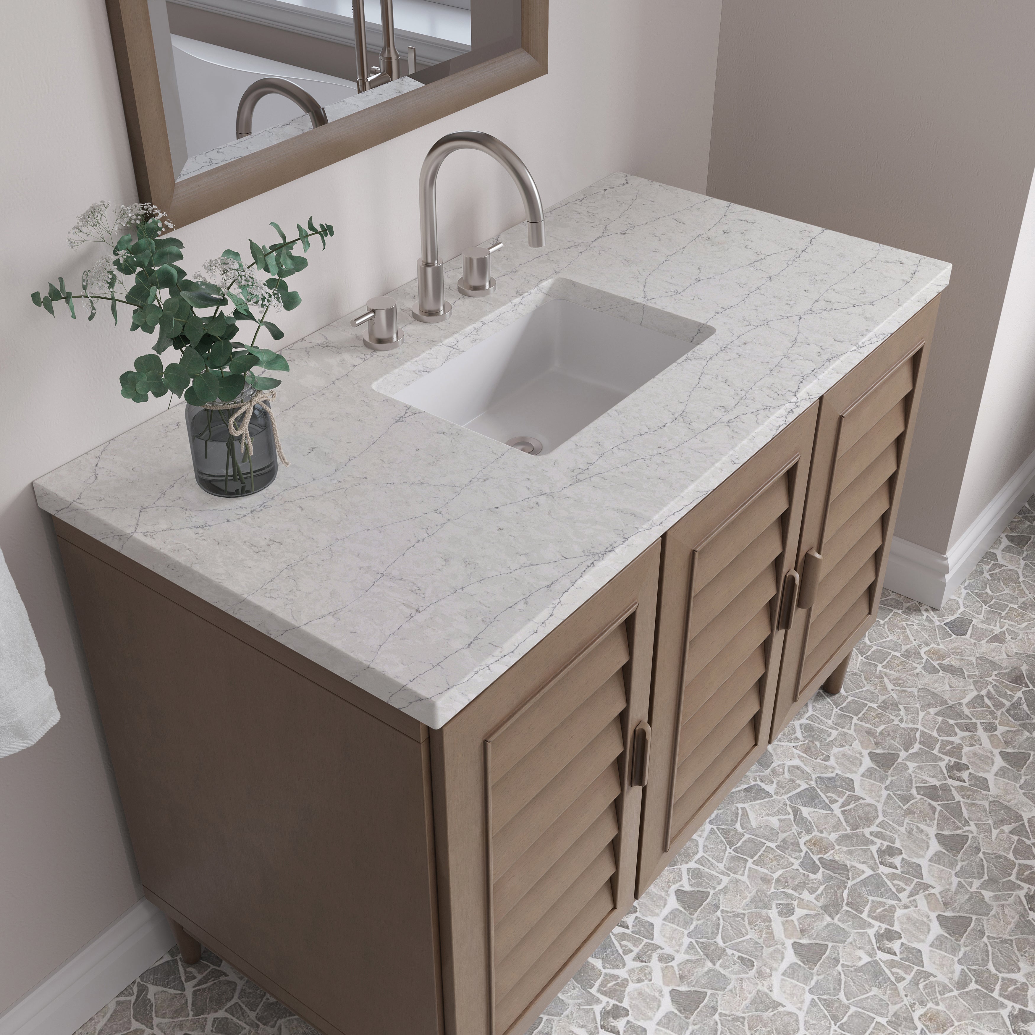 James Martin Portland 48" Single Vanity in Whitewashed Walnut with 3cm Countertop and FreePower Wireless Charger