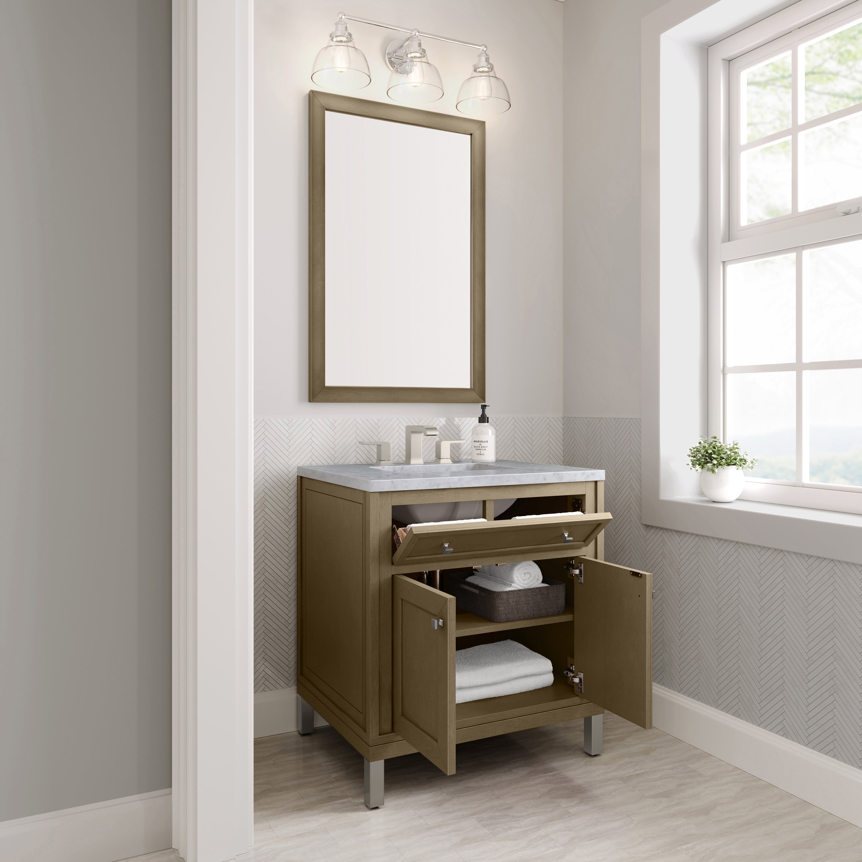 James Martin Chicago 30" Single Vanity in Walnut Whisper with 3cm Countertop