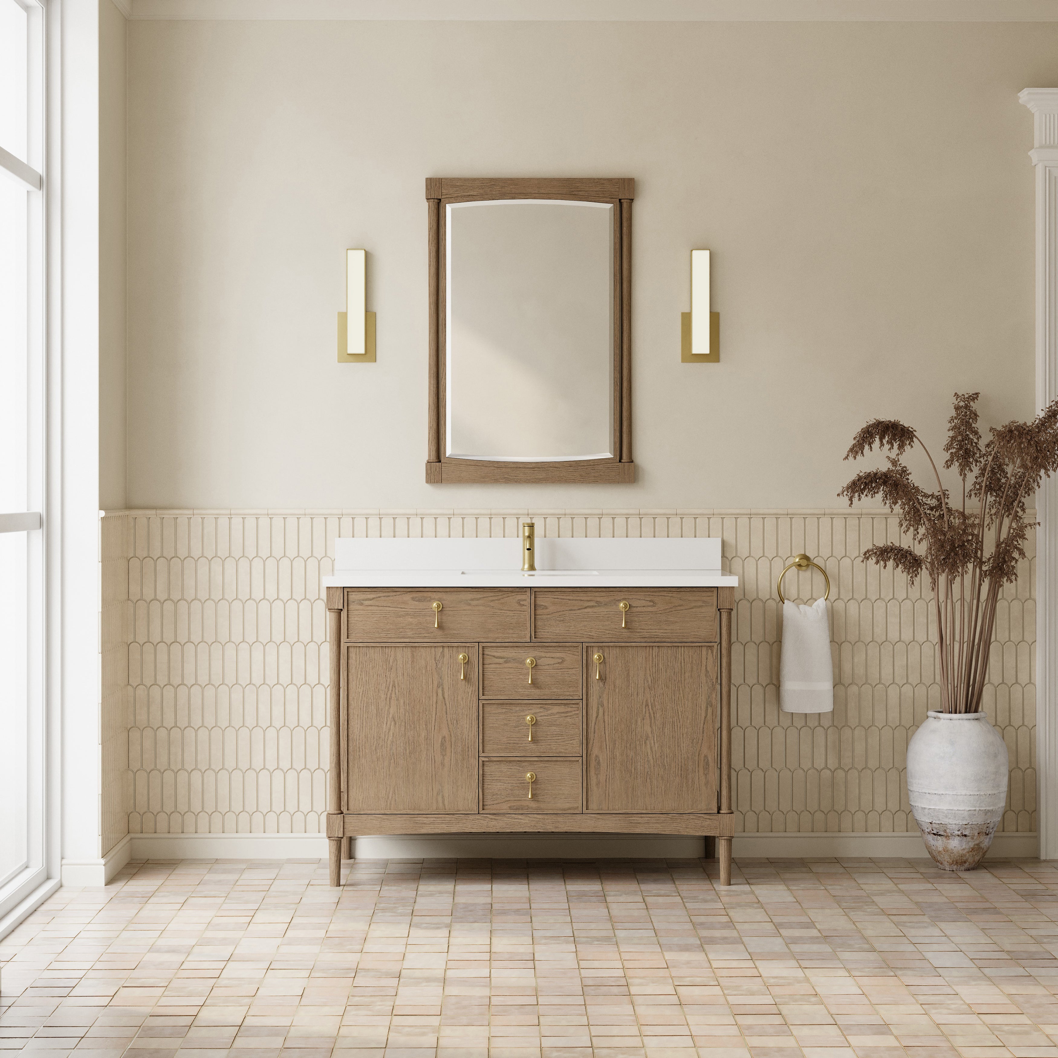 James Martin Kinnsden 48" Single Vanity in Weathered Oak with 3cm Countertop