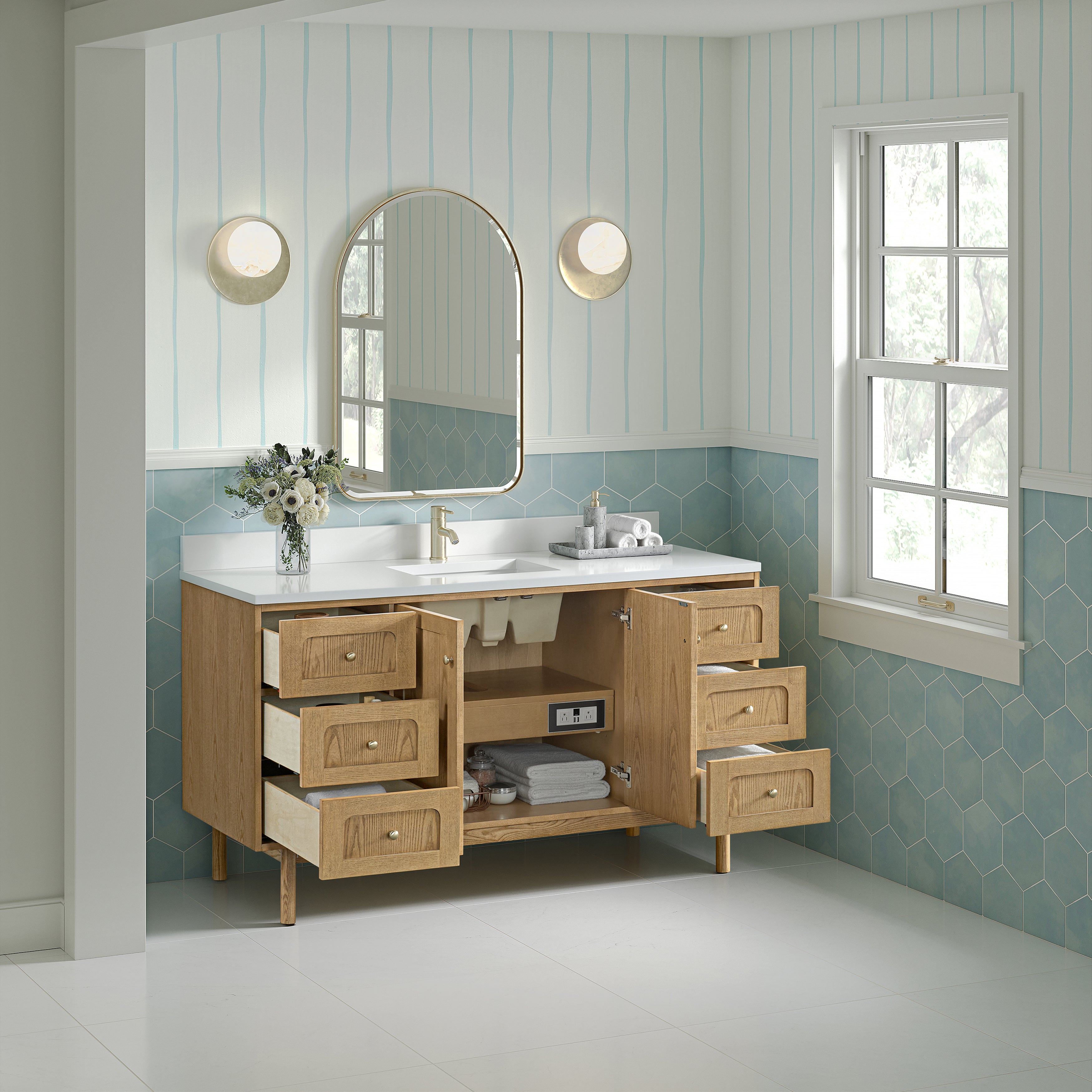 James Martin Laurent 60" Single Vanity in Light Natural Oak with 3cm Countertop