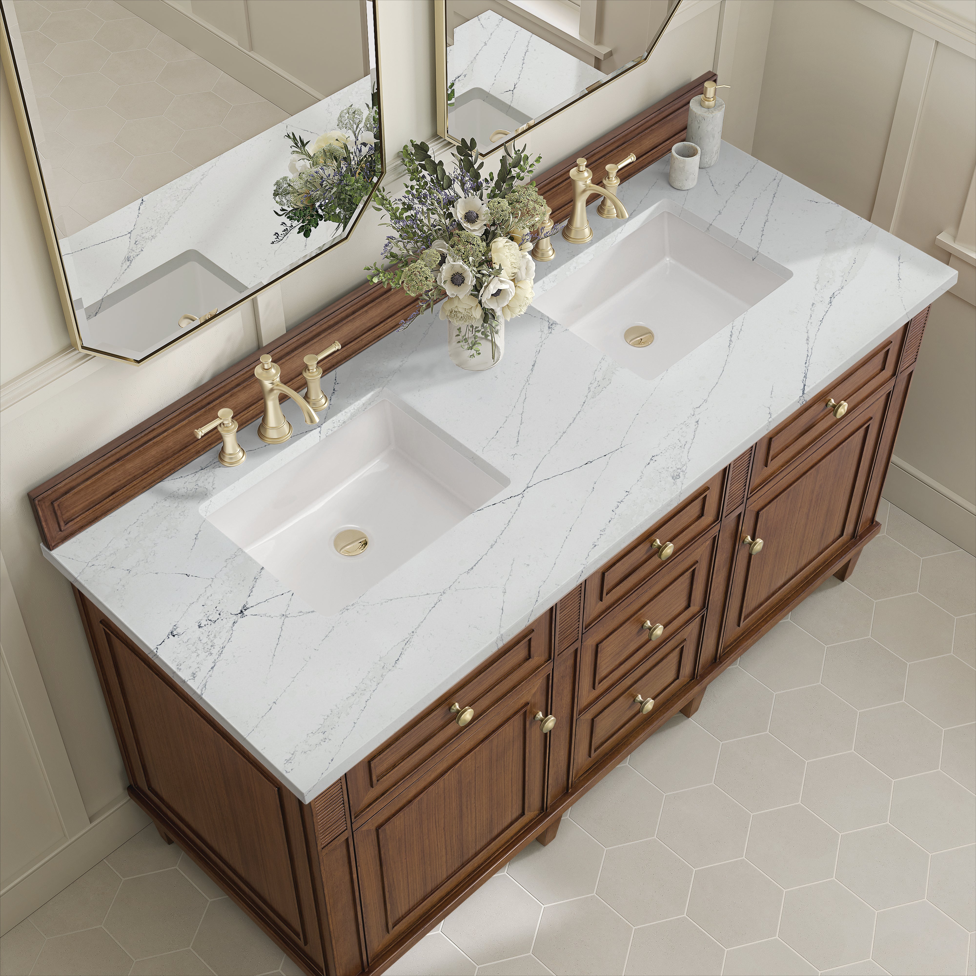James Martin Lorelai 60" Double Vanity in Mid-Century Walnut with 3cm Countertop