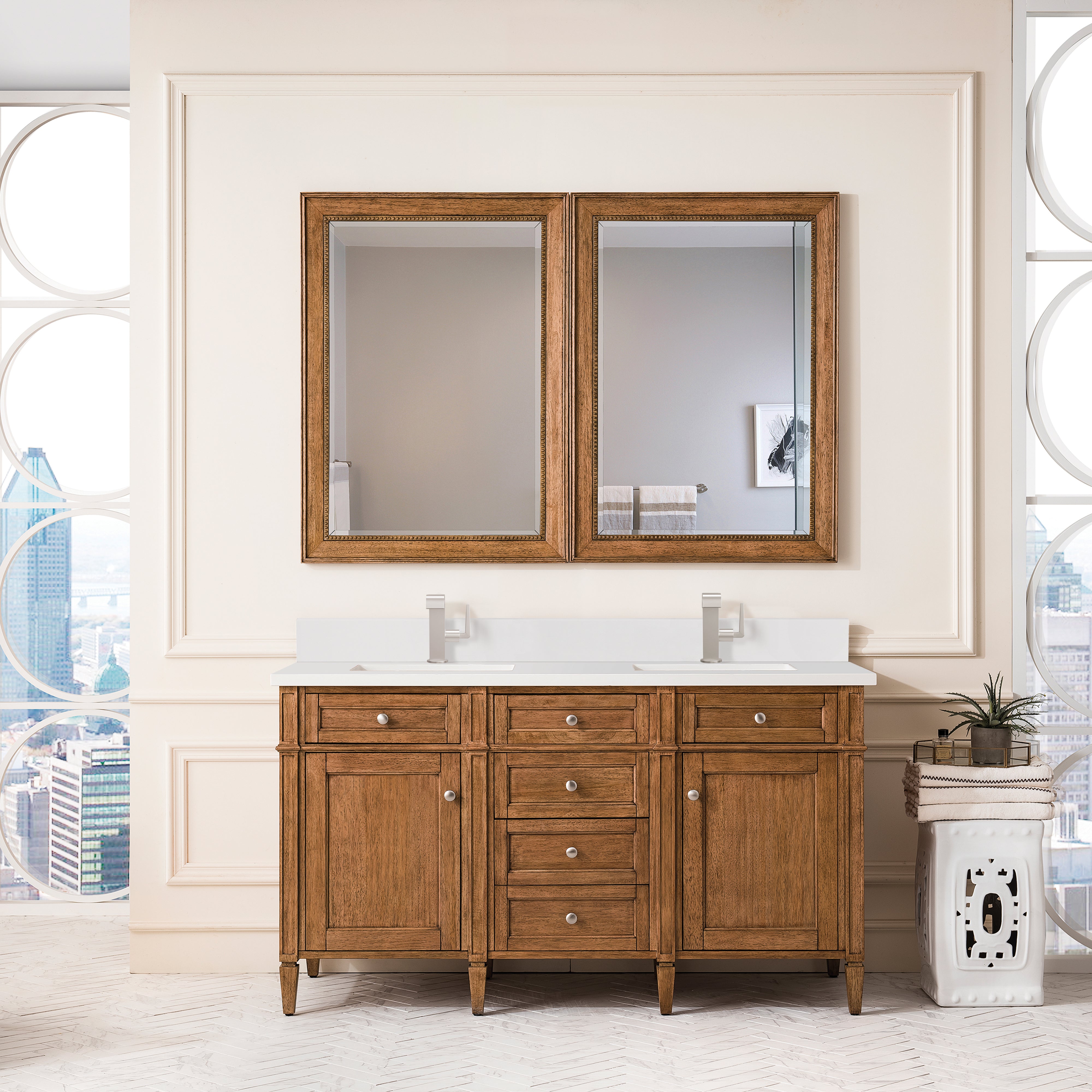 James Martin Brittany 60" Double Vanity in Saddle Brown with 3cm Countertop