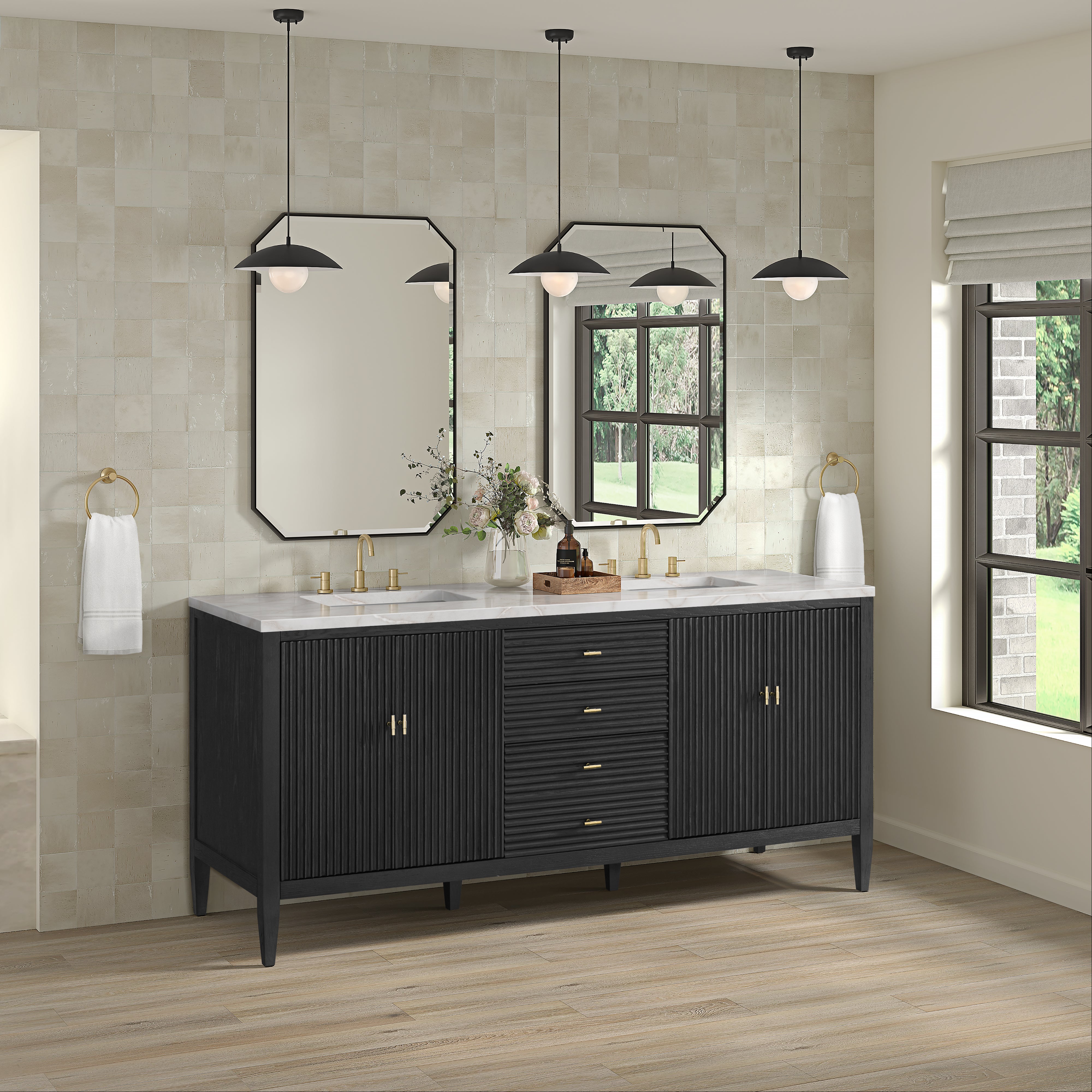 James Martin Myrrin 72" Double Vanity in Carbon Oak with 3cm Countertop