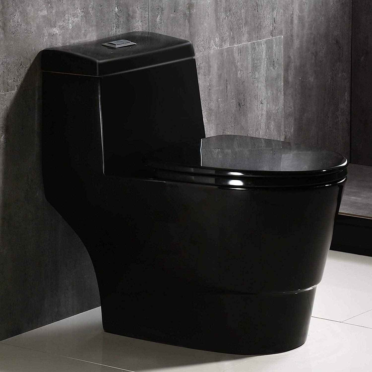 WOODBRIDGEE One Piece Toilet with Soft Closing Seat, Chair Height, 1.28 GPF Dual, Water Sensed, 1000 Gram MaP Flushing Score Toilet, Black