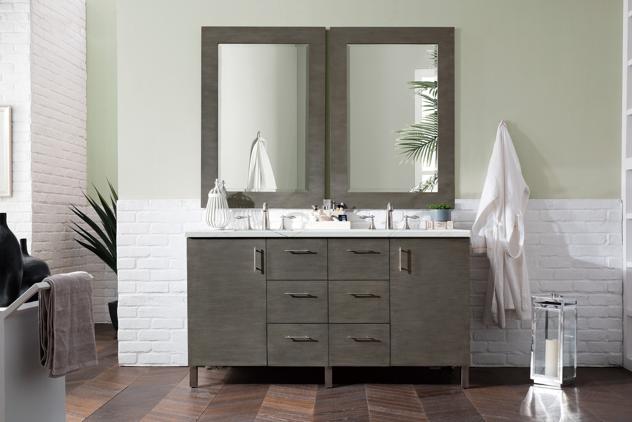 James Martin Metropolitan 60" Double Vanity in Silver Oak with 3cm Countertop