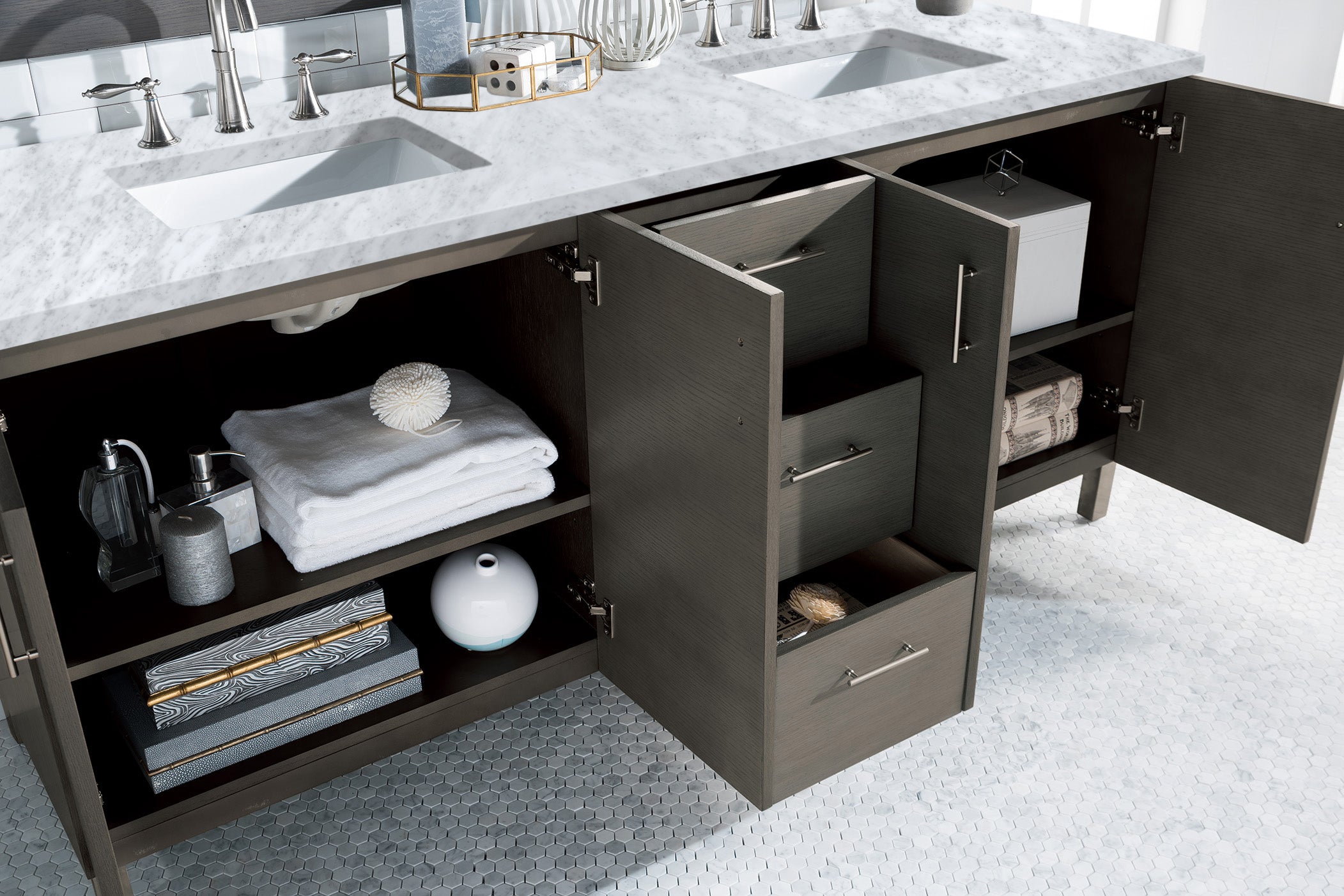 James Martin Metropolitan 72" Double Vanity in Silver Oak with 3cm Countertop